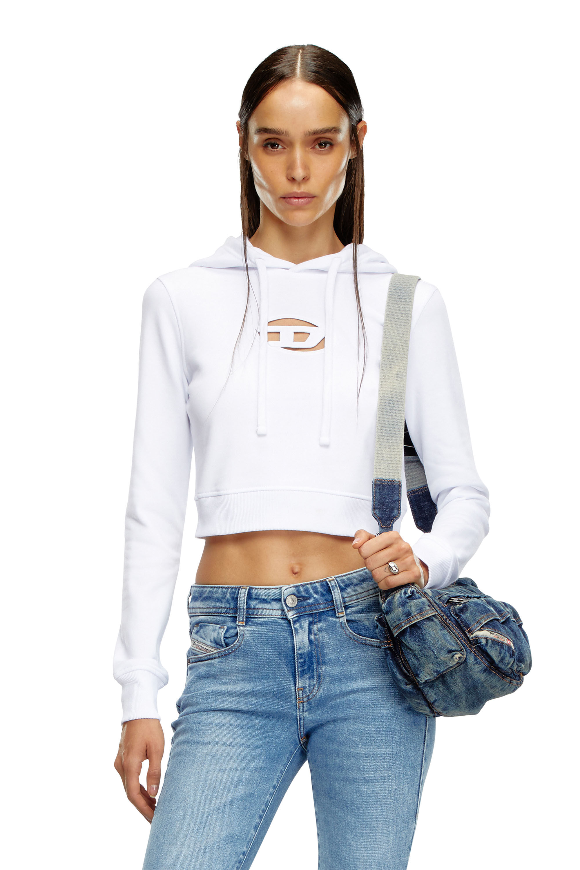 Tシャツ・カットソー DIESEL F SLIM OD HOOD WHITE A157140GRAC100 A157140GRAC100SS2 Women's Hoodie with cut-out Oval D Logo | White | Diesel