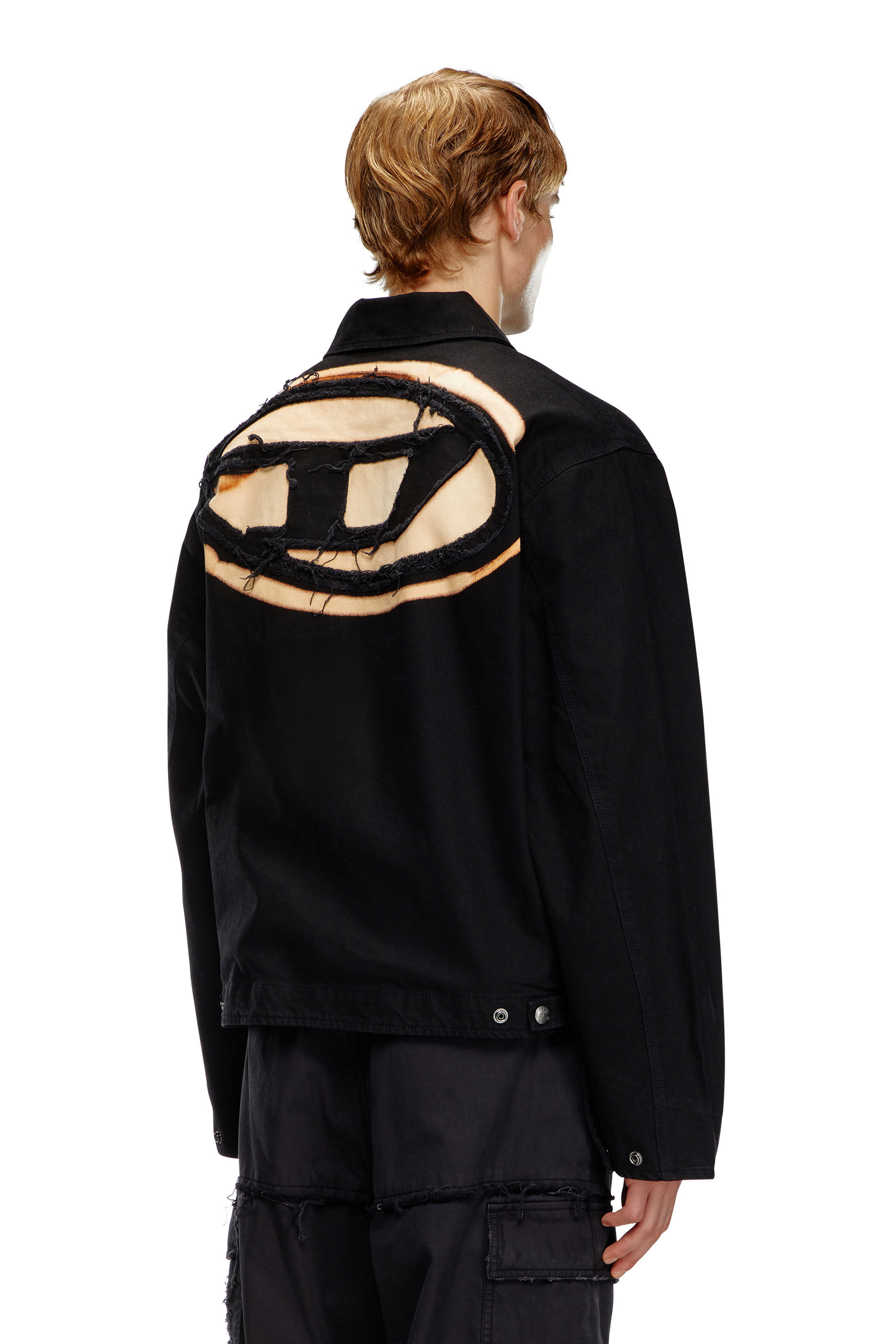 Men's Denim blouson jacket with bleached logo | Black | Diesel