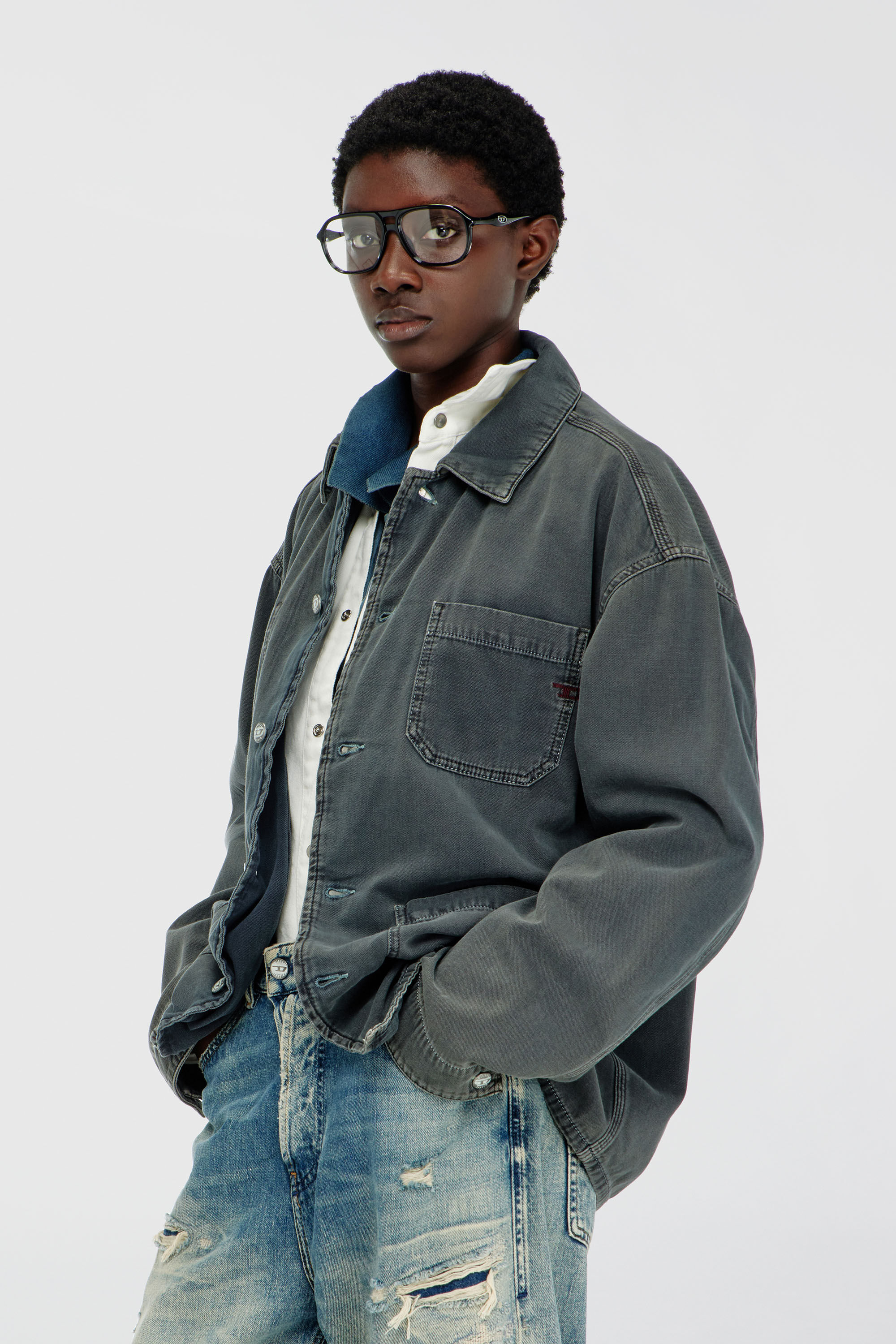 Diesel - D-STACK-U, Unisex's Utility-style jacket in coloured denim in Grey - 6