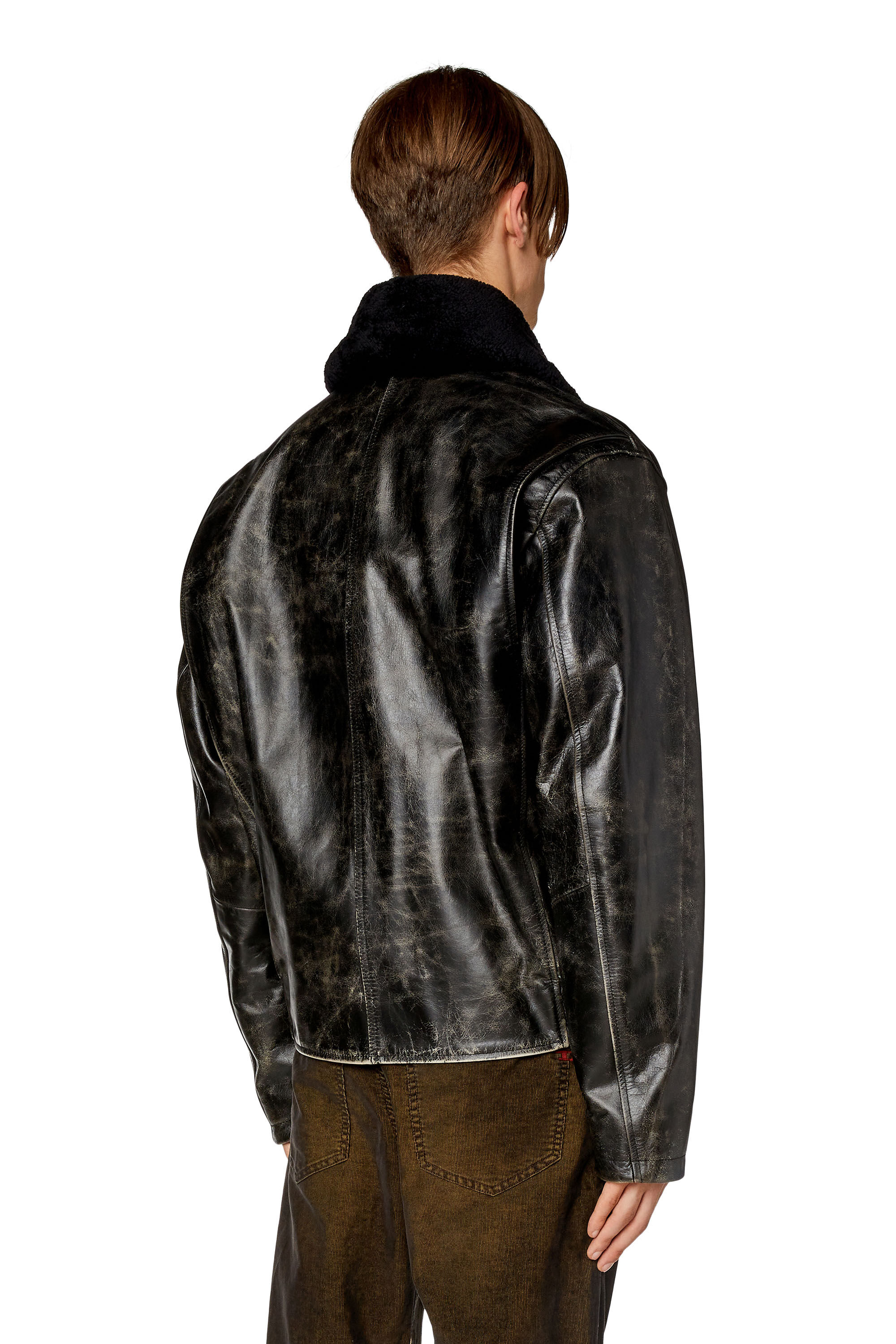 Men's Treated leather jacket with fleece collar | L-MUDS-FUR Diesel