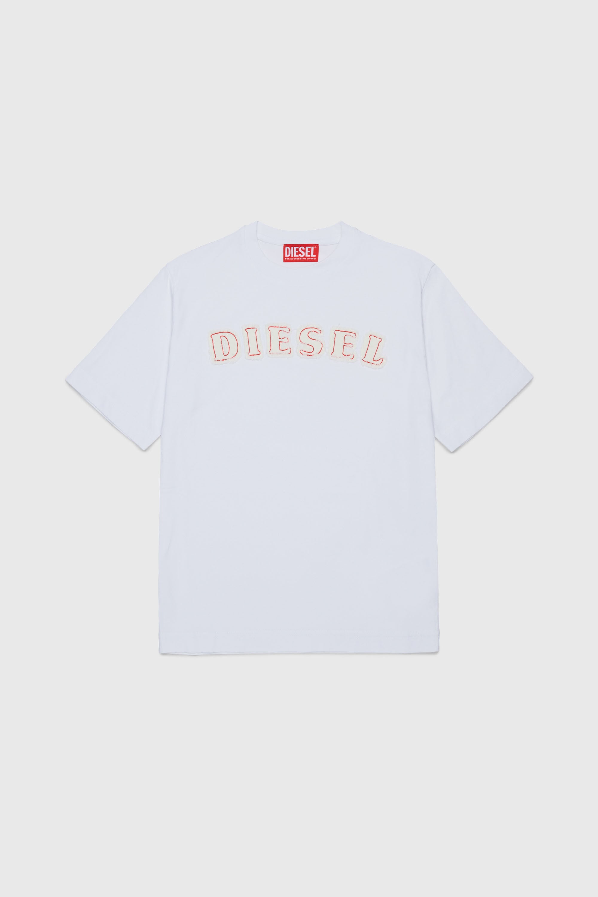 Diesel - TJEANS OVER, Man's Cotton T-shirt with frayed-effect logo in White - 1