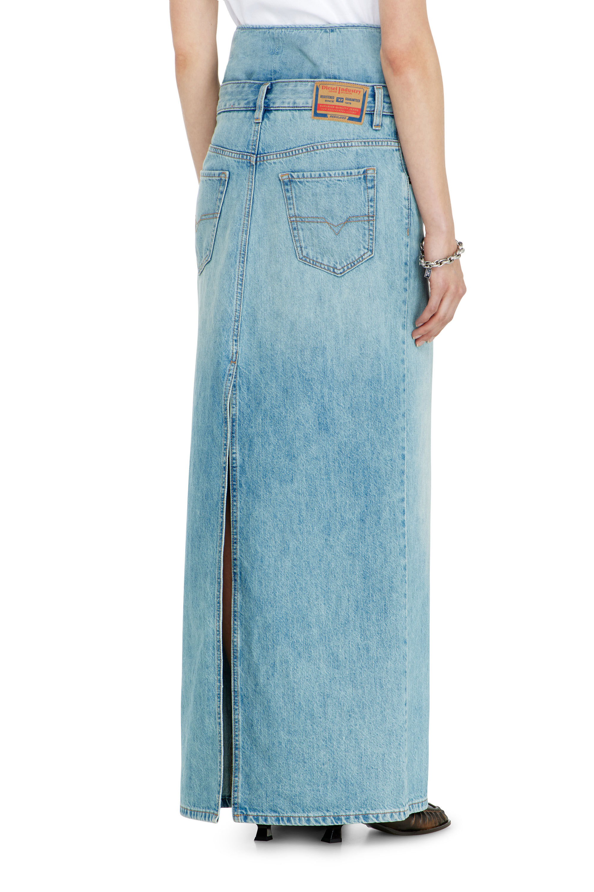Diesel - DE-SPIVEY, Woman's Jean-illusion denim maxi skirt with slits in null - 4