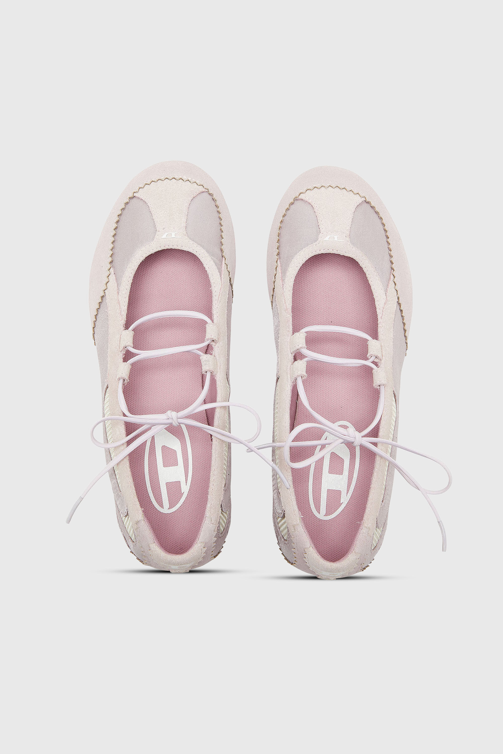 Diesel - D-MILE BALLERINA LACE UP II W, Woman's D-Mile - Lace-up ballerina flats in leather and mesh in Pink - 4