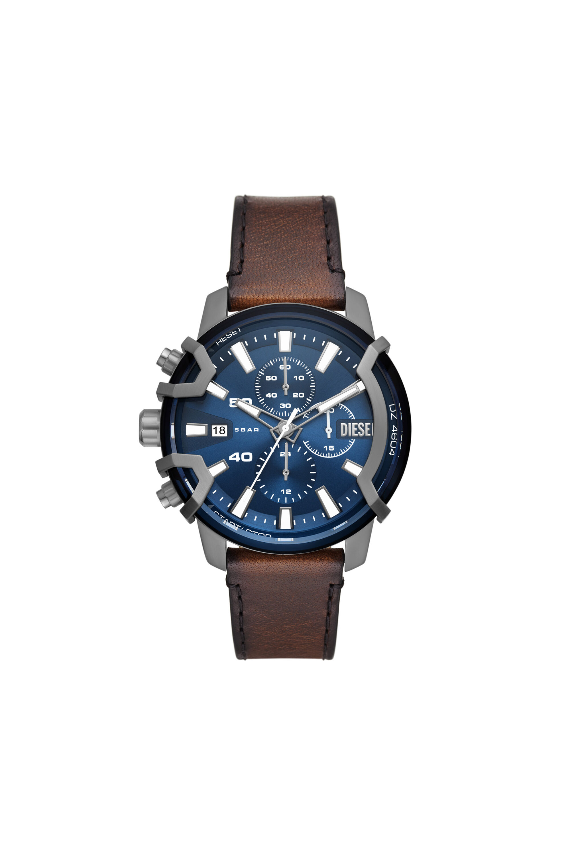 DZ4604: Griffed Chronograph Brown Leather Watch | Diesel