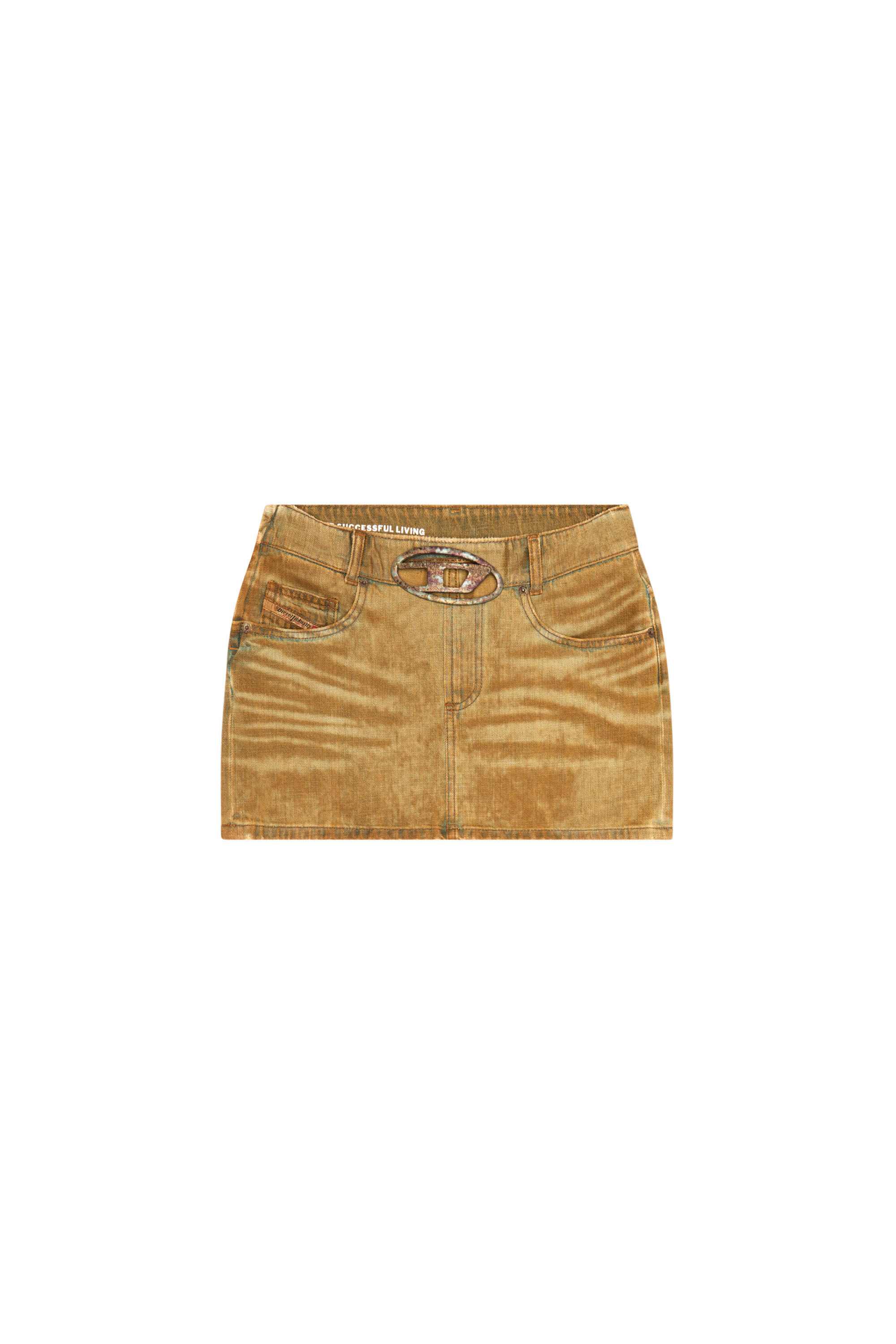 Diesel - DE-RON-FSF, Woman's Denim miniskirt with rust-effect logo in Light Brown - 2