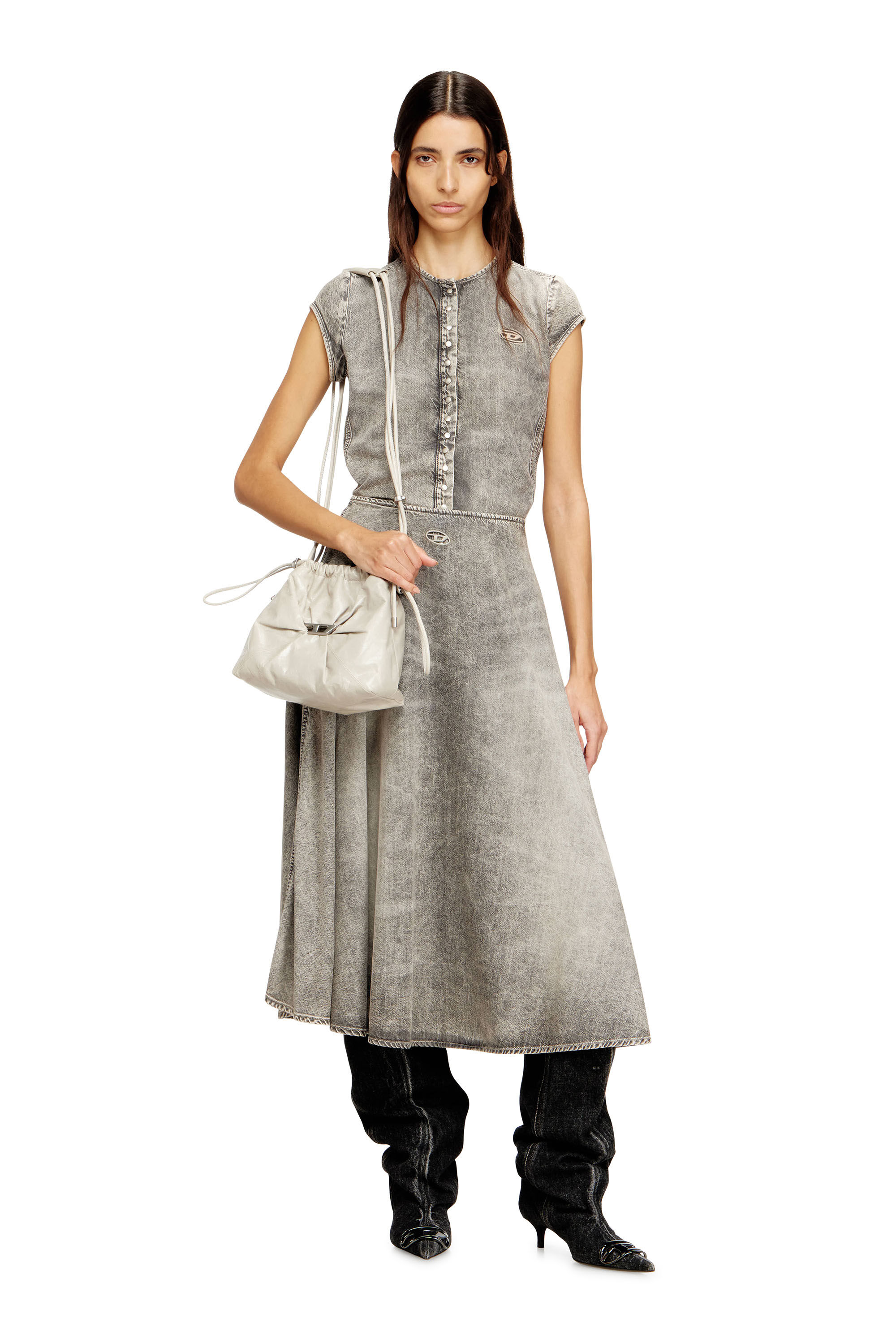 Diesel - SCRUNCH-D BUCKET, Woman's Scrunch-D-Bucket bag in shiny wrinkled leather in White - 6