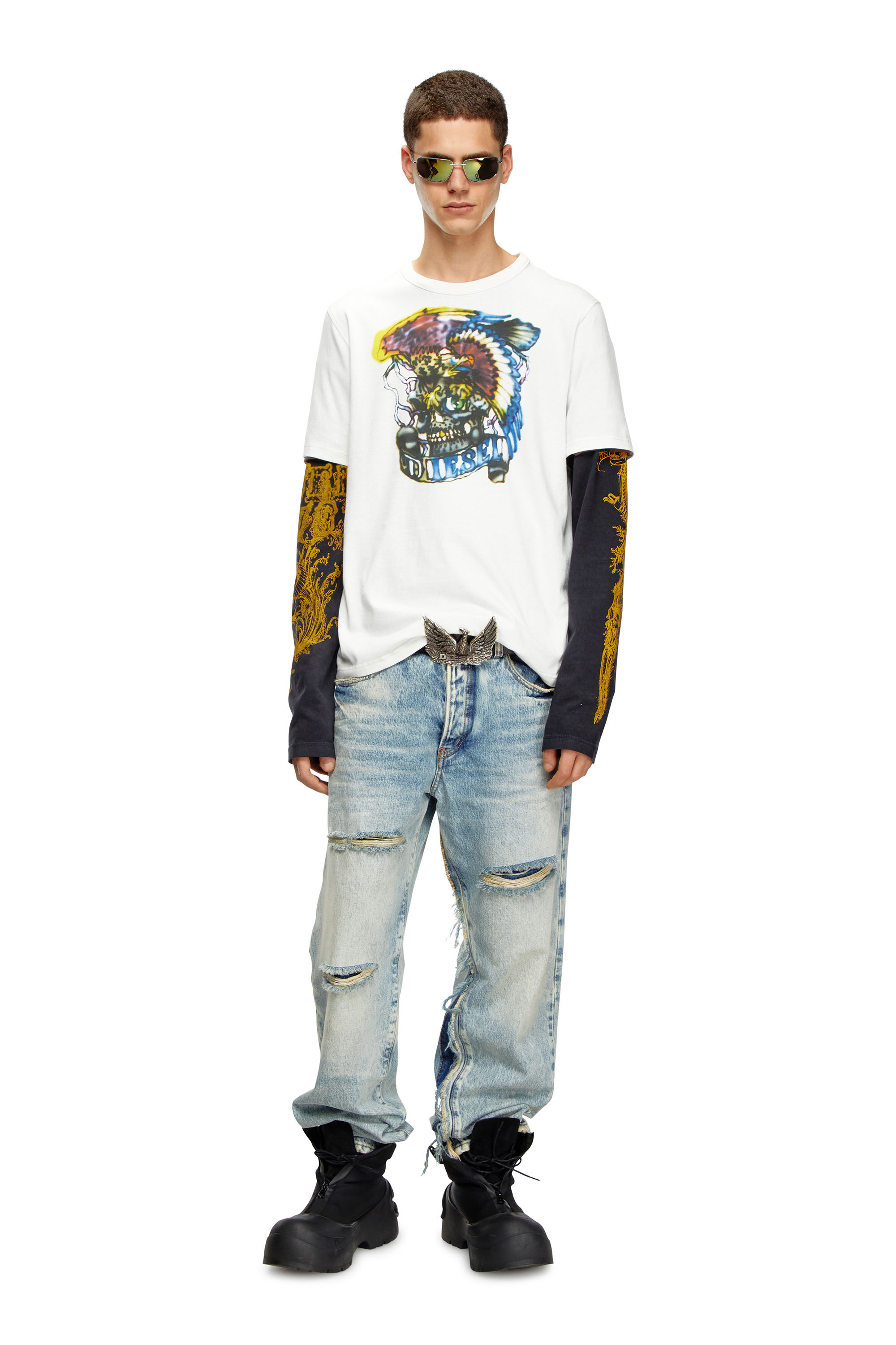 Tシャツ・カットソー BARBA SS24 Operated cotton shirt (T1U12P0140150 0001) Men's T-shirt with zebra-camo optical logo print | White