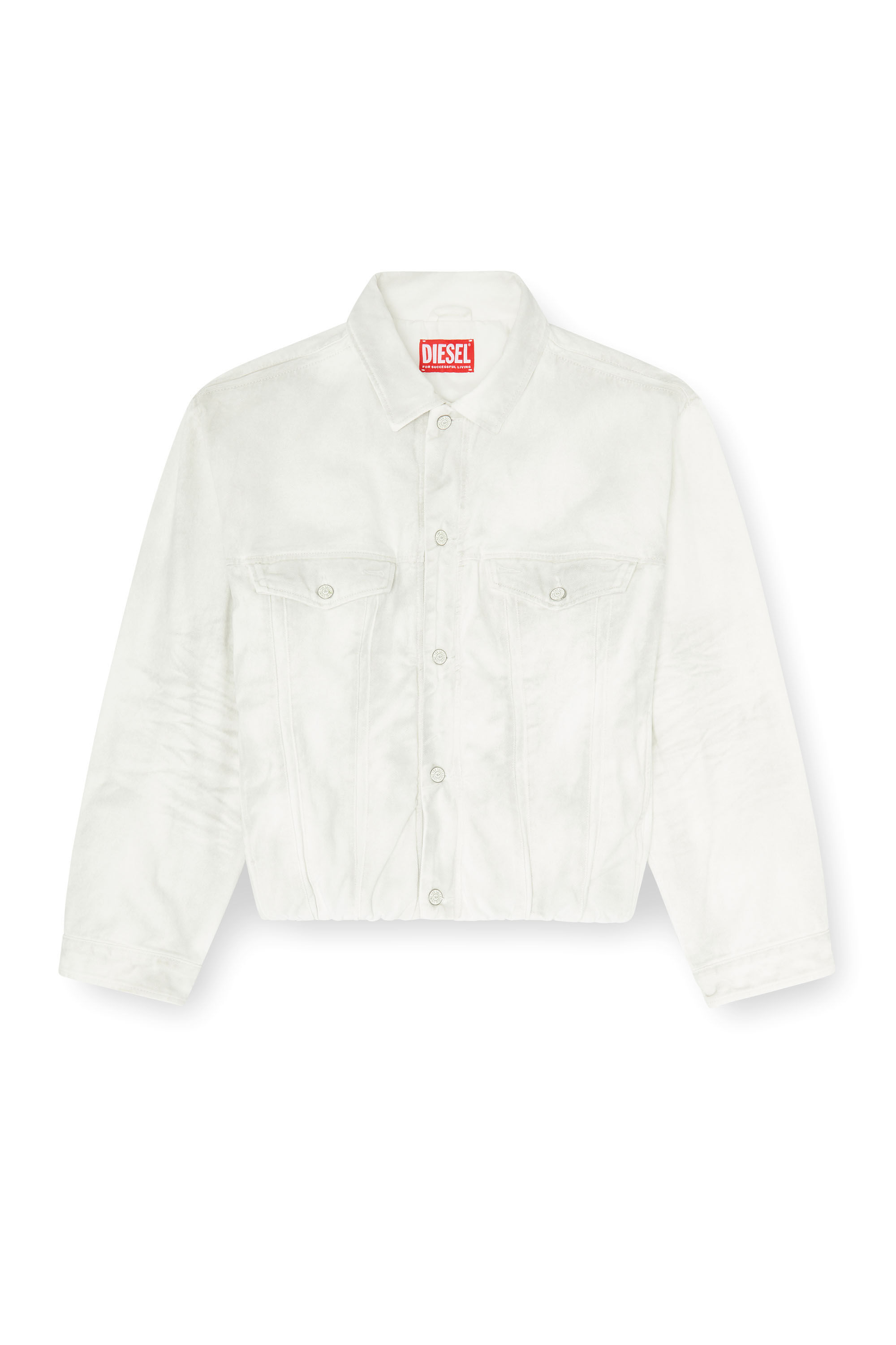 Diesel - D-MORVI-FSJ1, Man's Elasticated trucker jacket in denim in White - 2