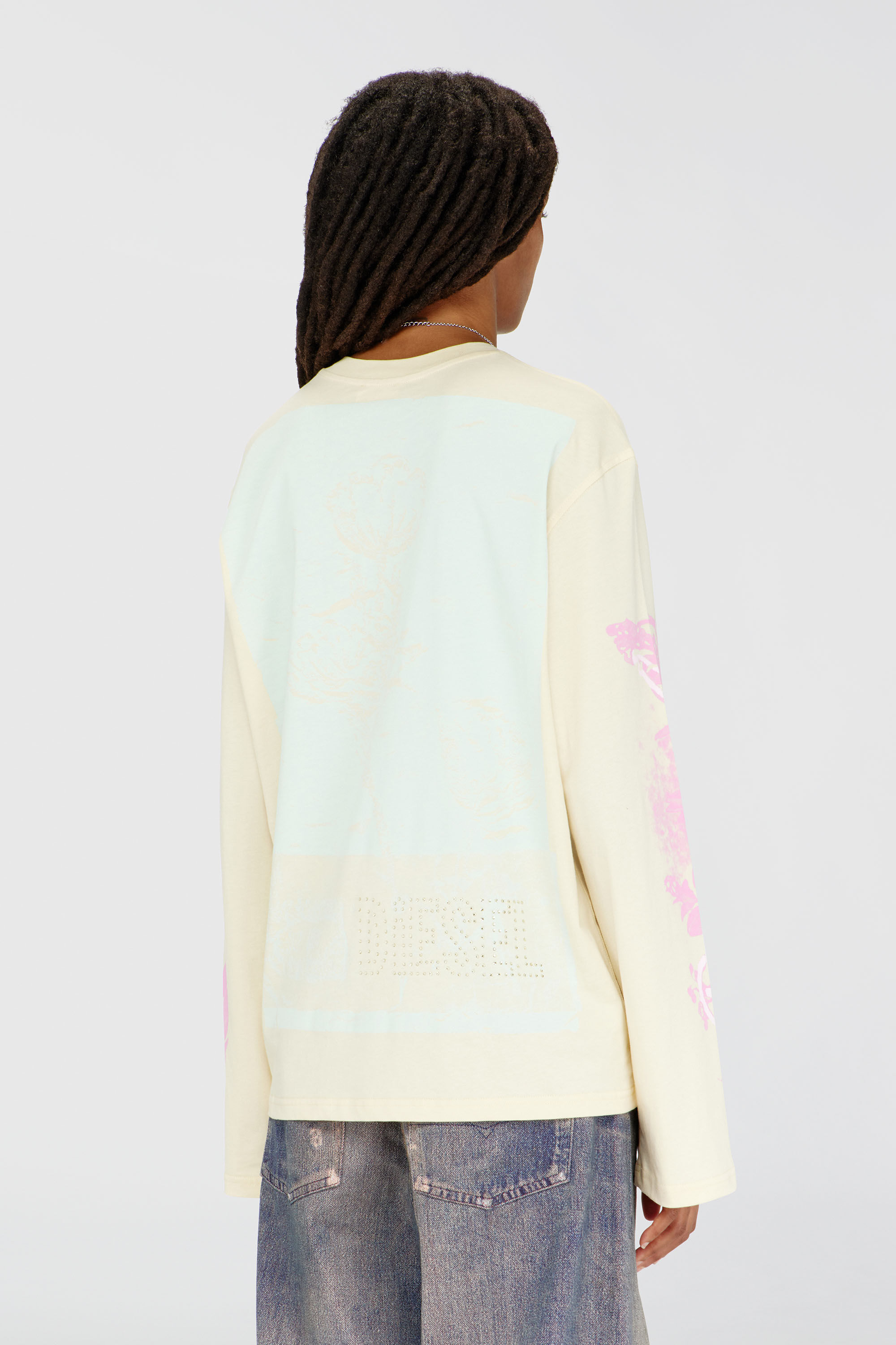 Diesel - T-HILARY-LS-AA3, Woman's Long-sleeve T-shirt with graphic prints and crystals in Yellow - 4