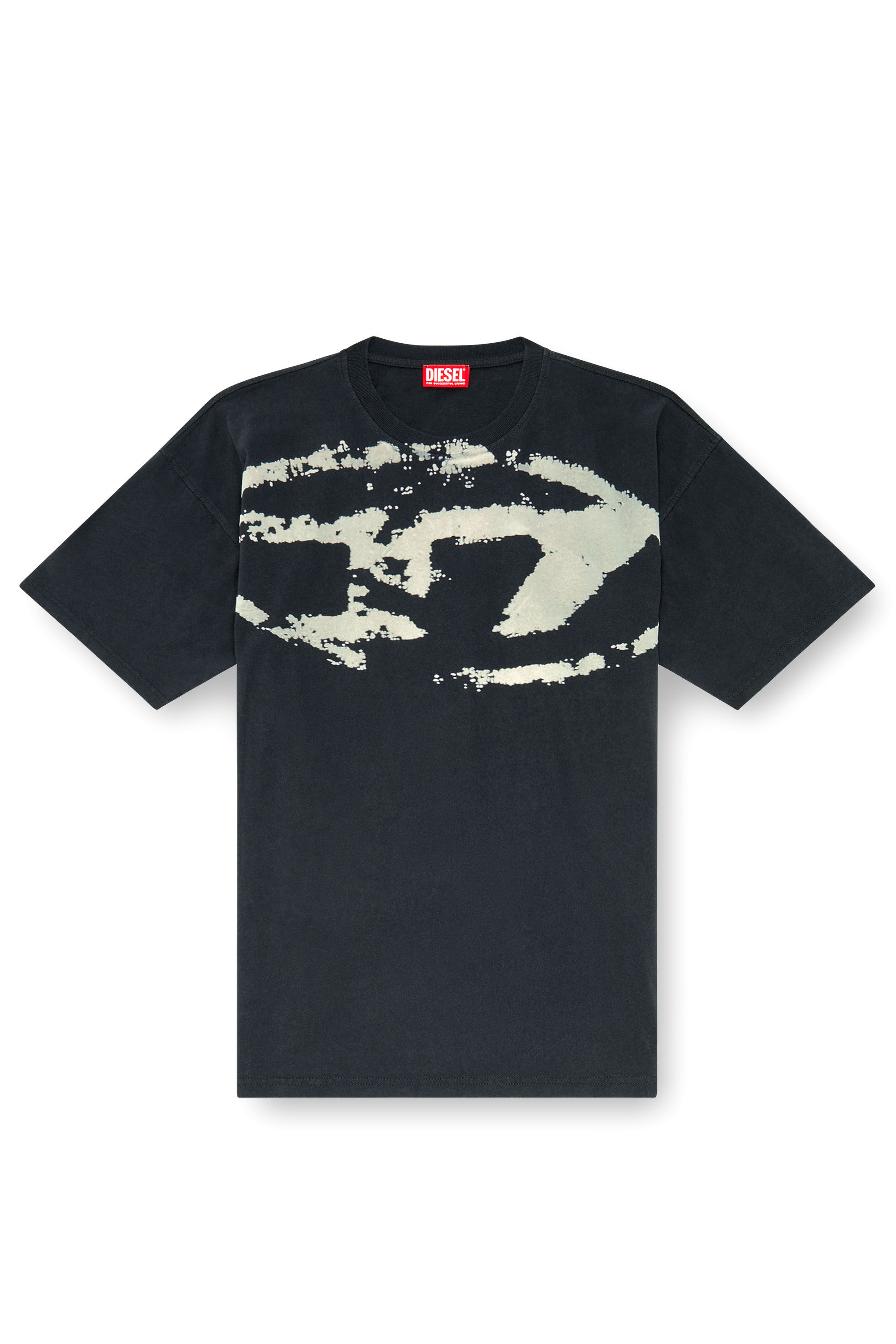 Men's T-shirt with distressed flocked logo | Black | Diesel LU