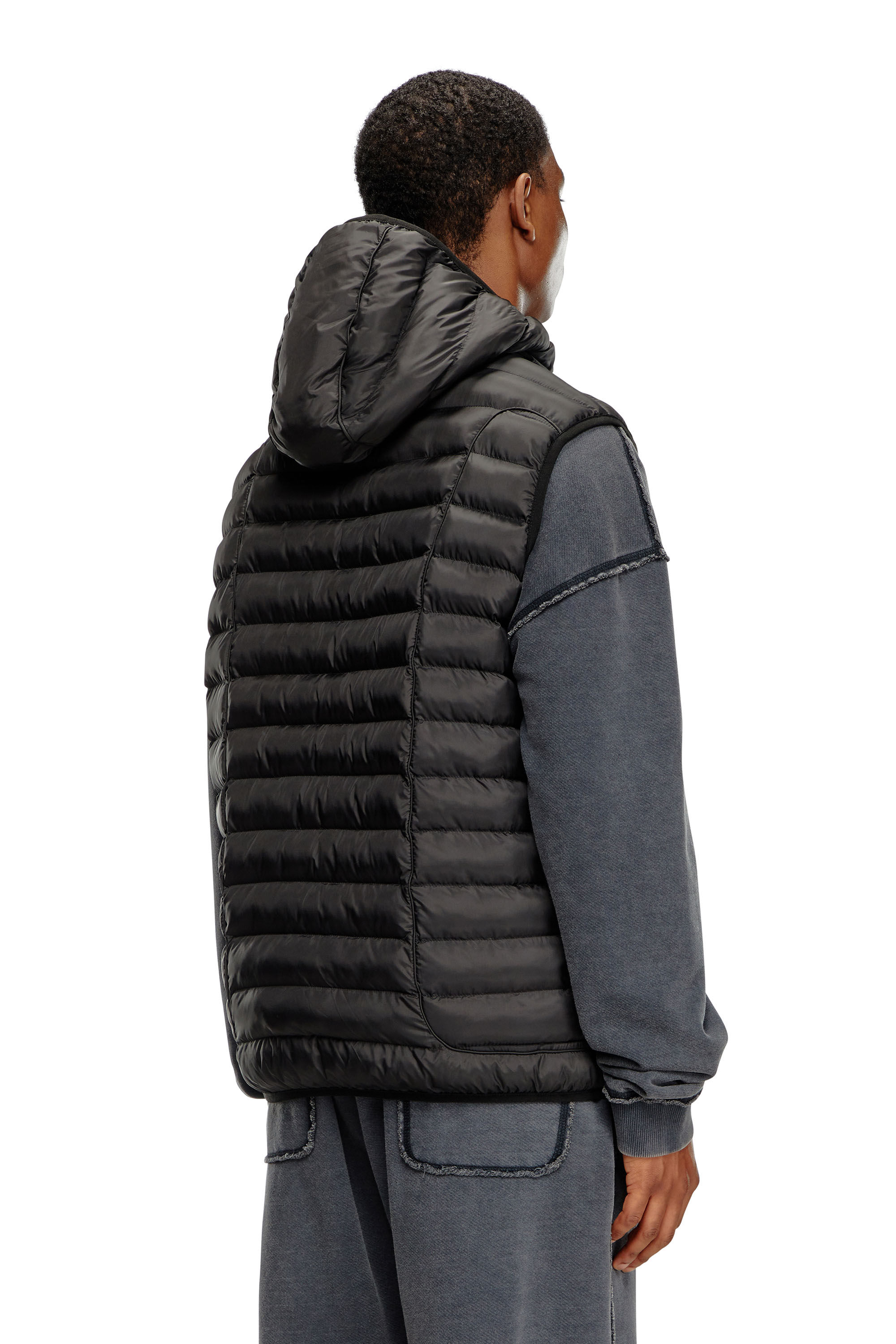 Men's Hooded puffer vest in light nylon | Black | Diesel