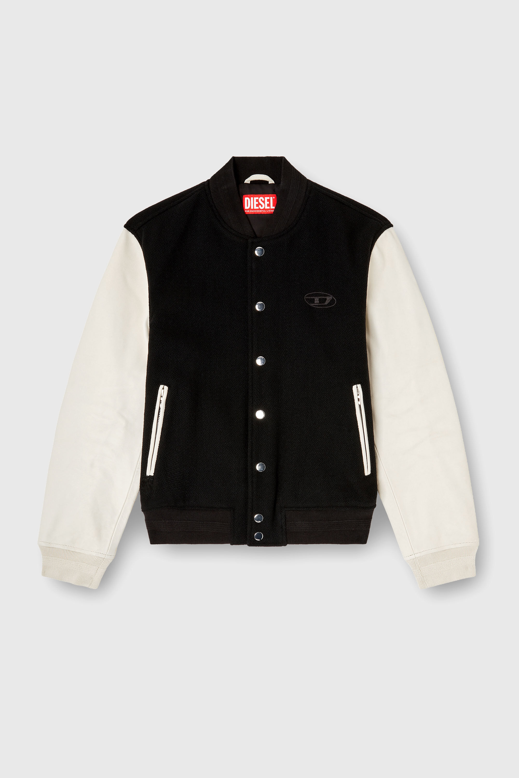 Diesel - L-ARRY-WRD, Man's Bomber jacket in wool blend and leather in Black/White - 2