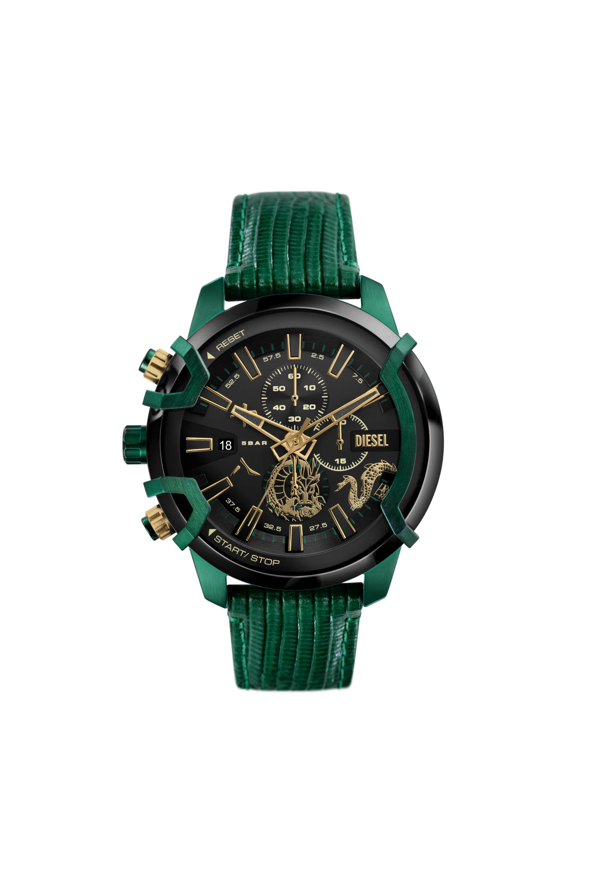Men's Griffed chronograph green leather watch | Green | Diesel