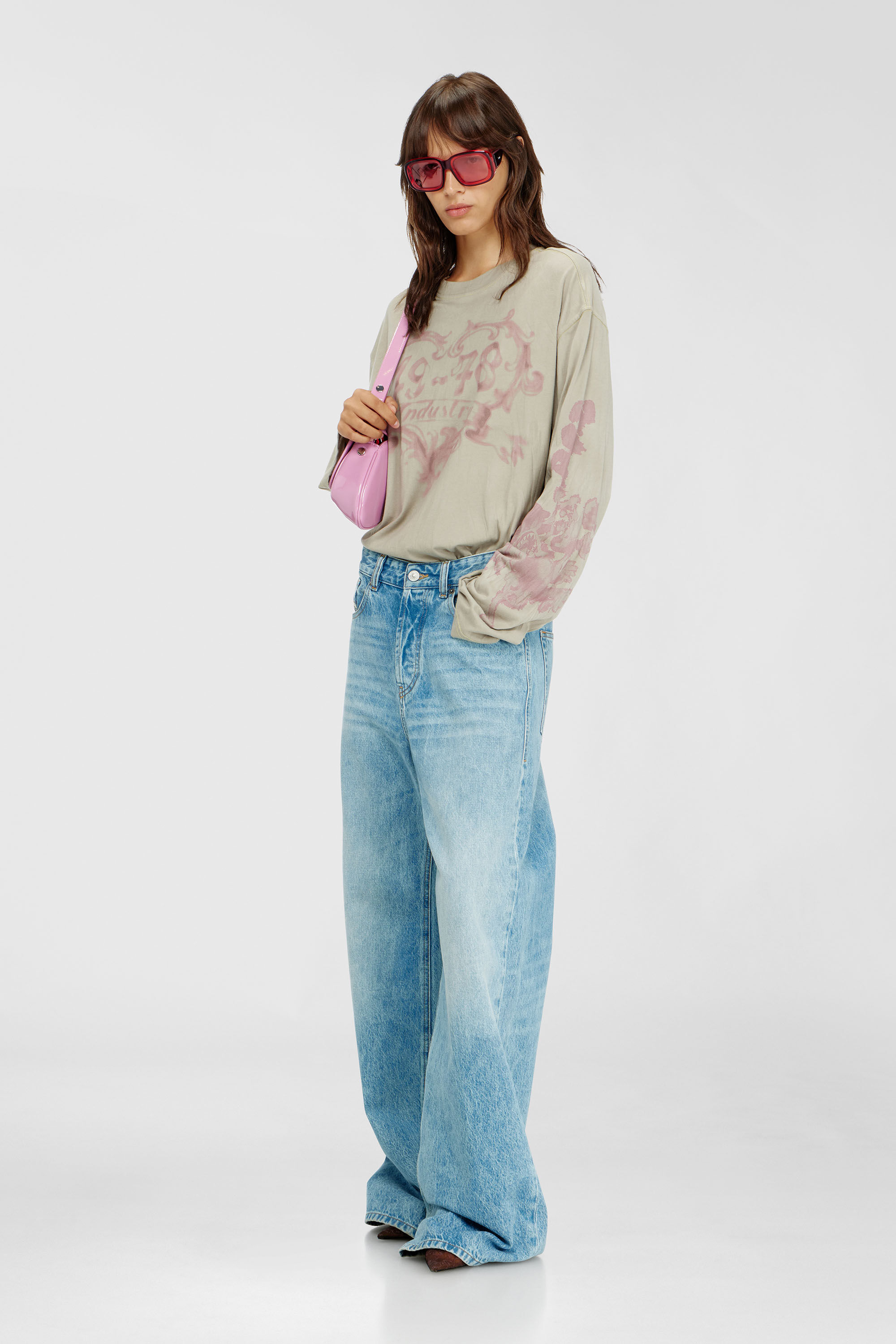 Diesel - T-HILARY-LS-AA1, Woman's Cotton long-sleeve T-shirt with graphic print in Pink/Beige - 1