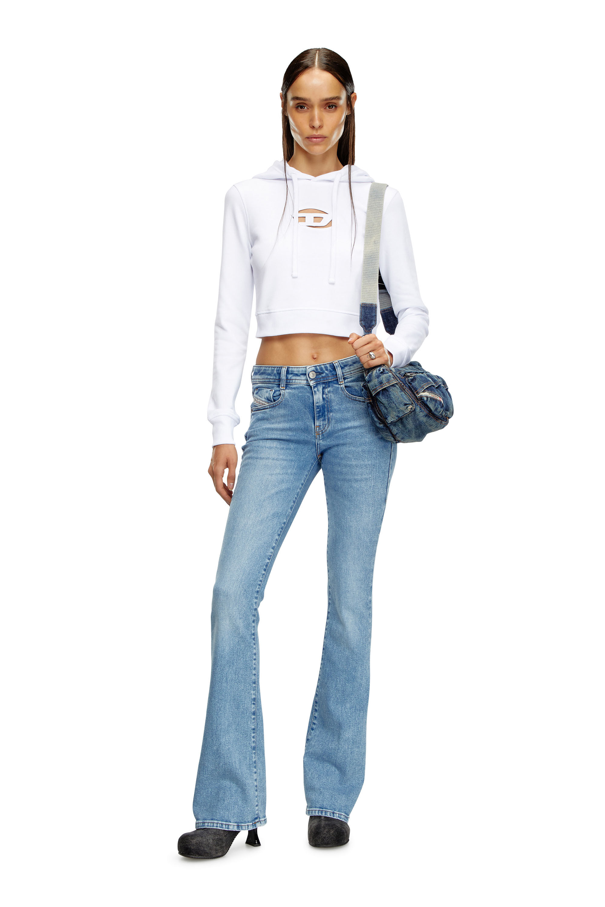 Tシャツ・カットソー DIESEL F SLIM OD HOOD WHITE A157140GRAC100 A157140GRAC100SS2 Women's Hoodie with cut-out Oval D Logo | White | Diesel