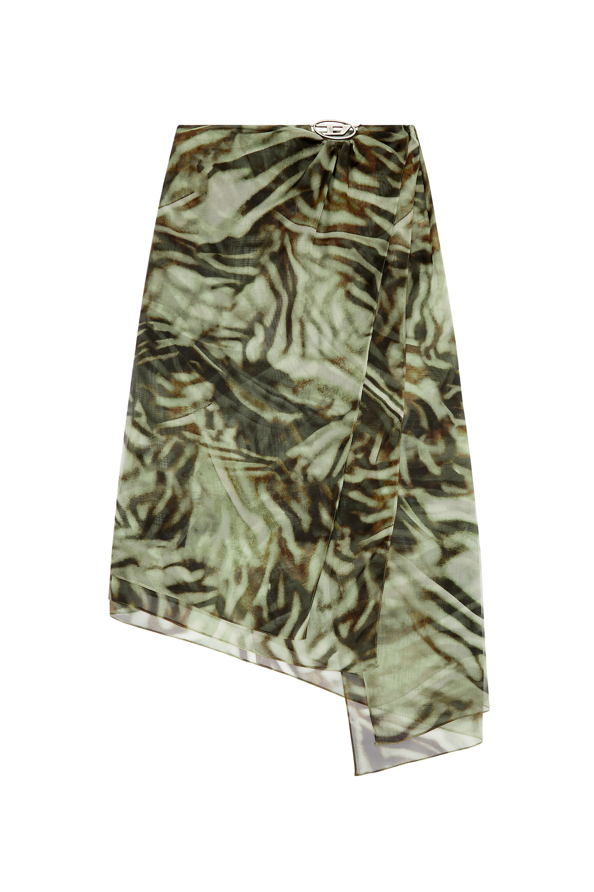 Diesel - O-STENT, Woman Asymmetric midi skirt in camo chiffon in Green - Image 2