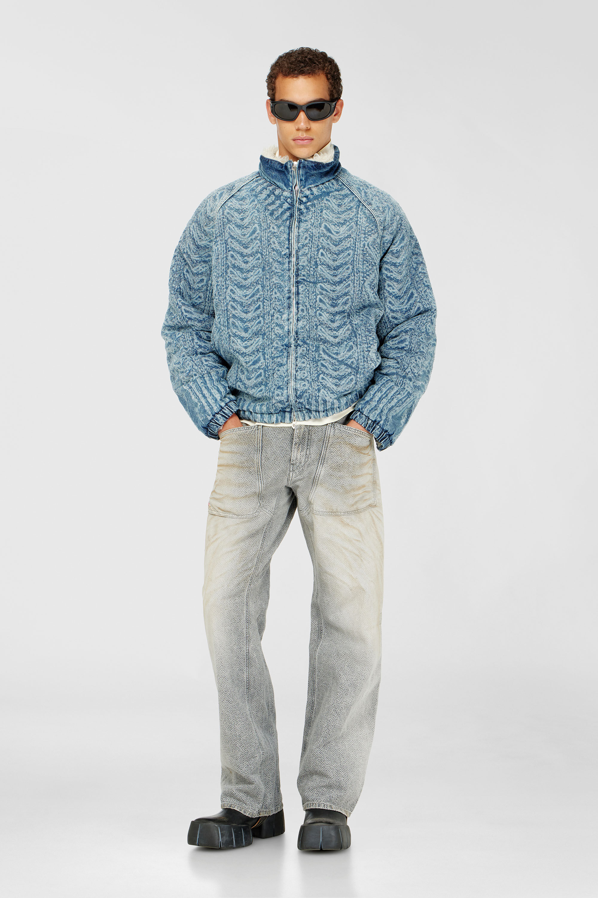 Diesel - D-KRAPS-S, Man's Jacket in cable-knit-effect denim in Medium blue - 1