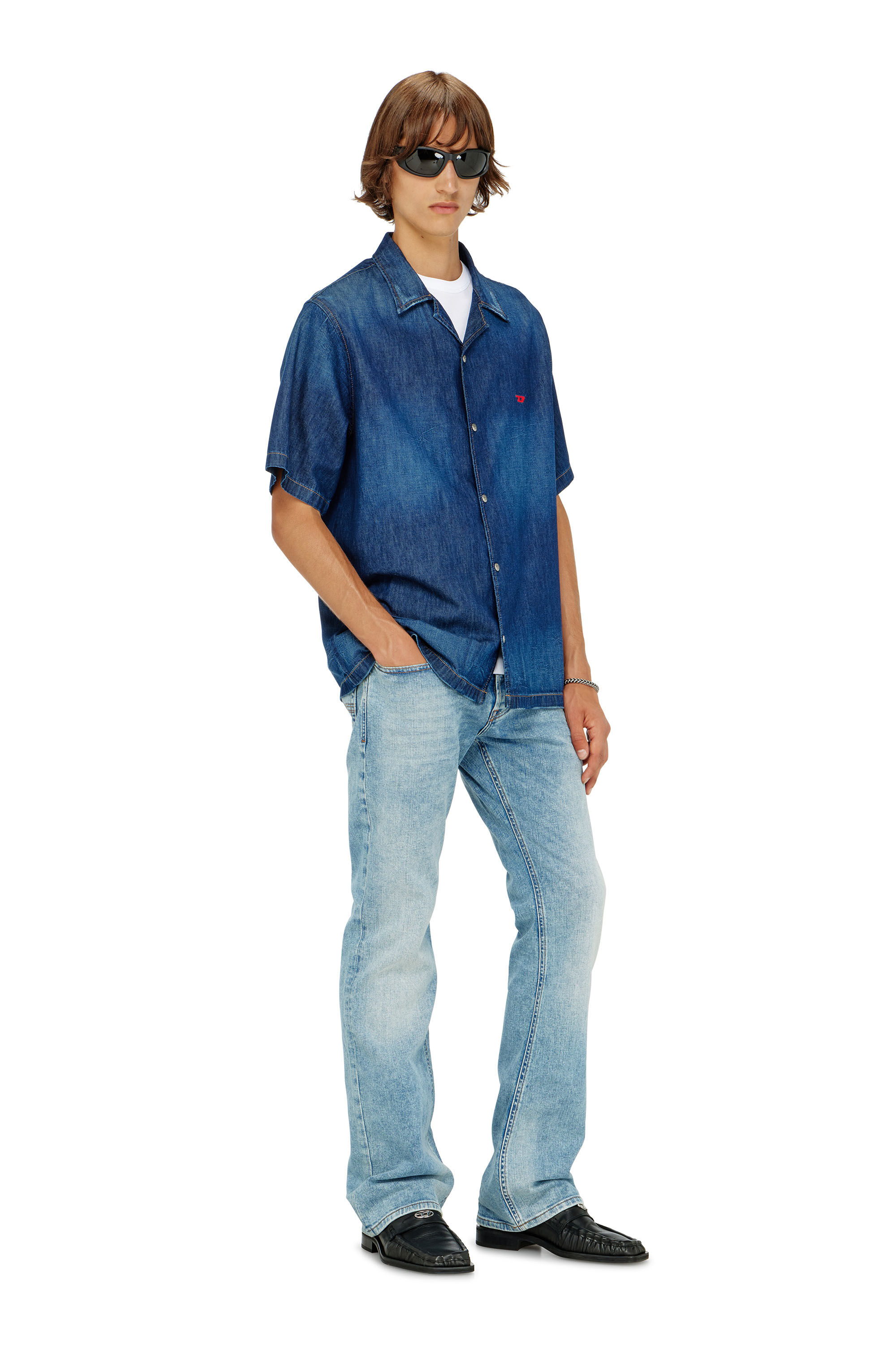 Diesel - D-NABIL-D, Man's Denim short-sleeve shirt in Medium blue - 1