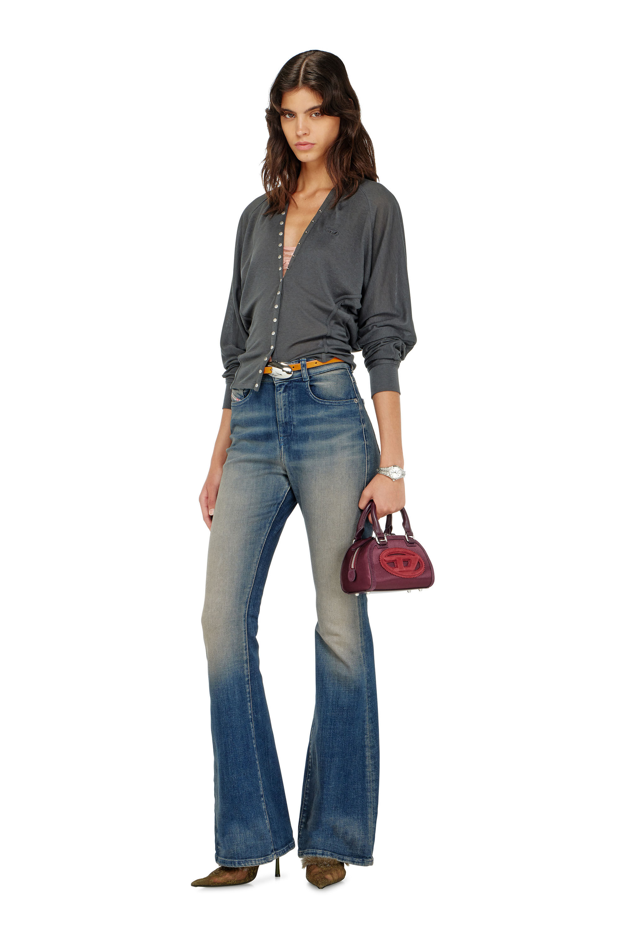 Diesel - T-ISERINA, Woman's Tencel-blend cardigan top with batwing sleeves in Grey - 1