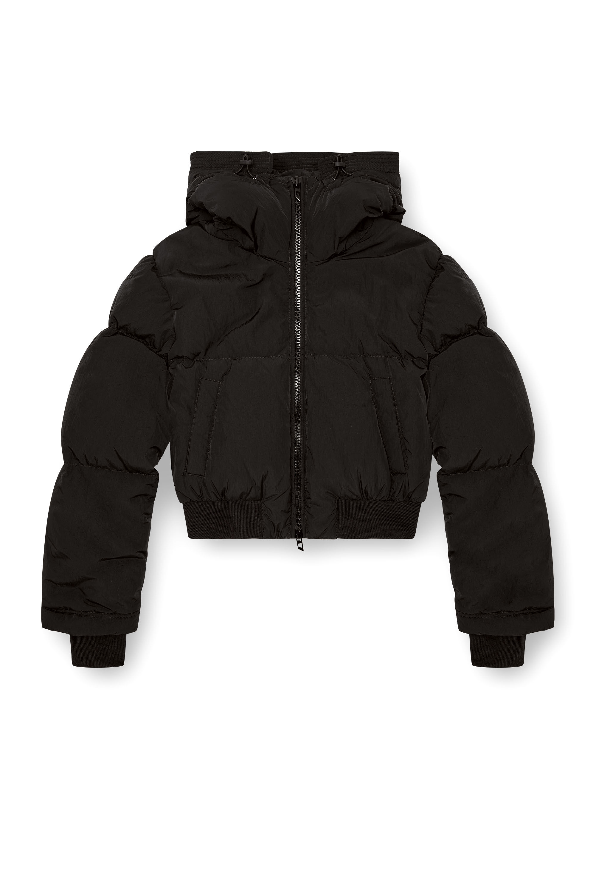Women's Hooded down jacket in crinkled nylon | Black | Diesel