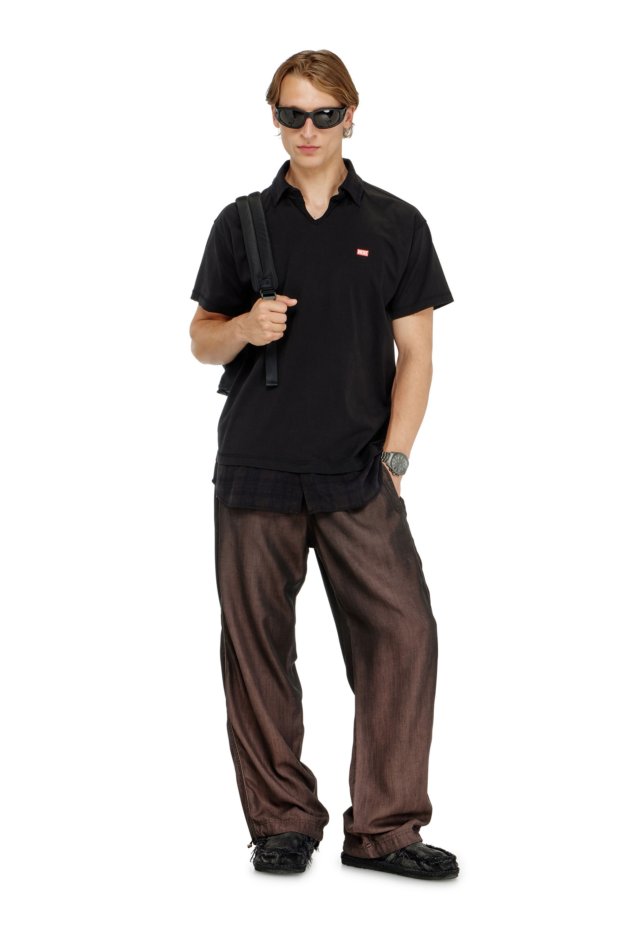 Diesel - T-ANSEL, Man's Jersey polo shirt with check flannel trims in null - 1