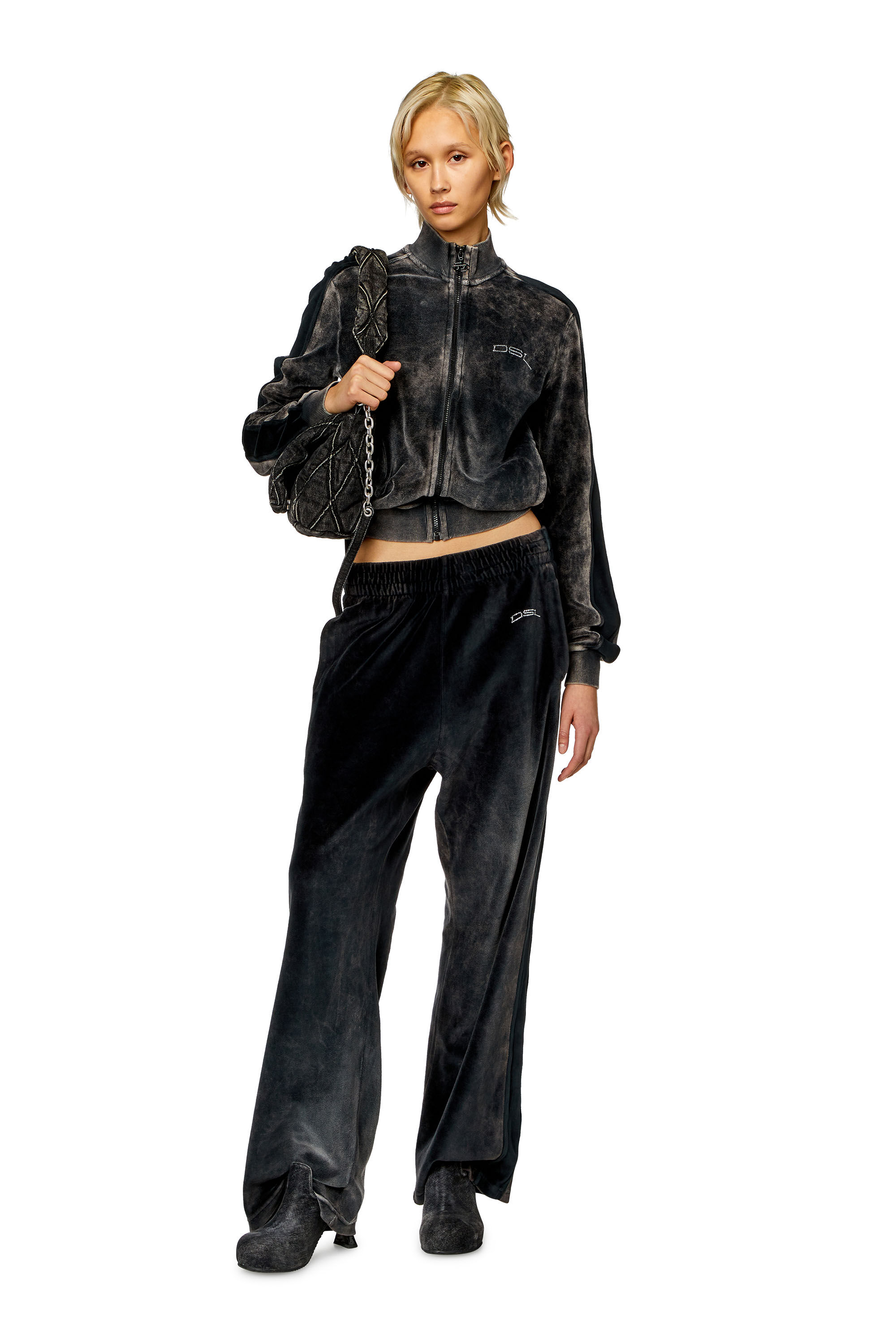 Women's Acid-wash chenille wide-leg sweatpants | Black | Diesel