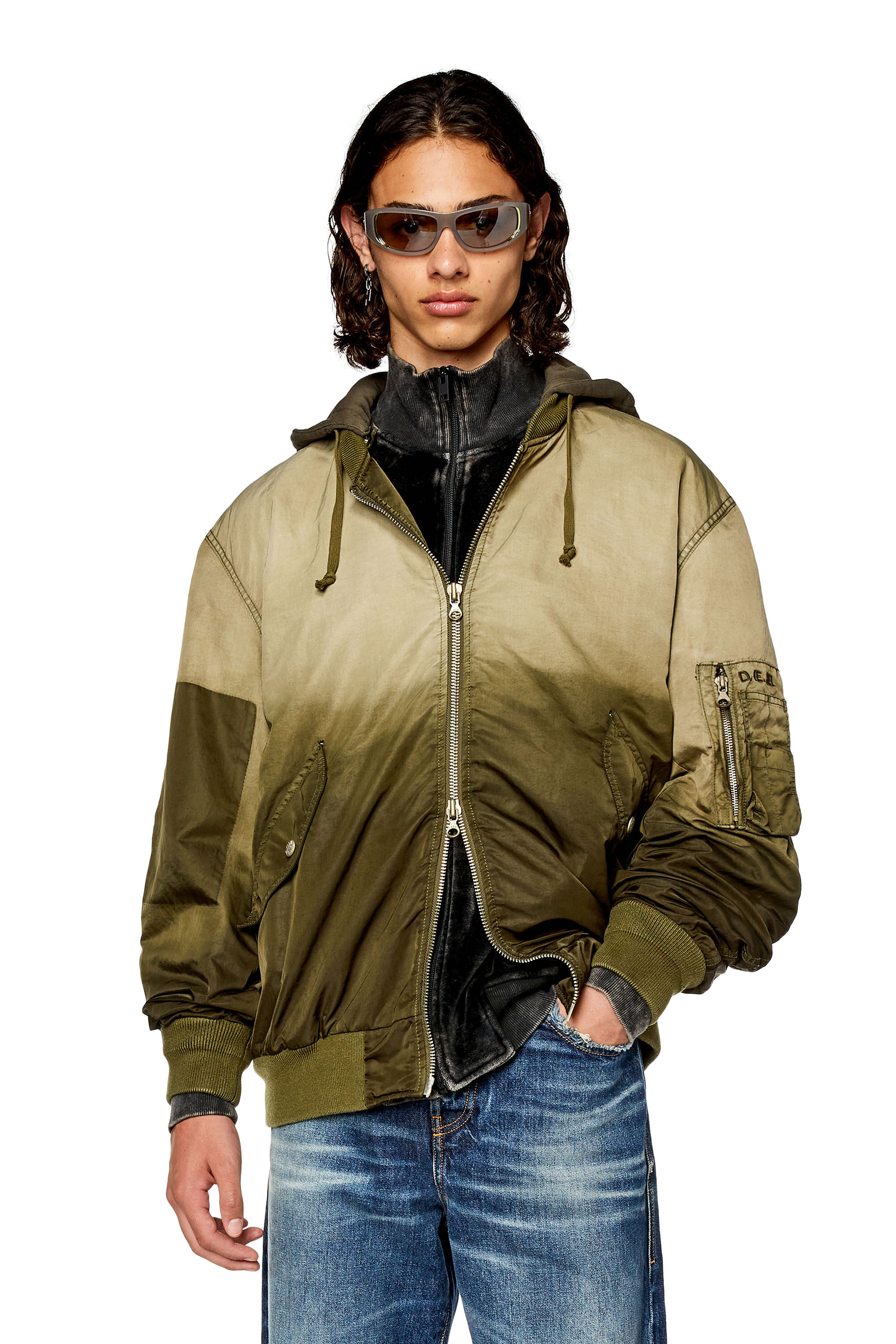 人気の新作 bomber Hooded Men's in Diesel | Brown | satin nylon treated ジャケット・アウター
