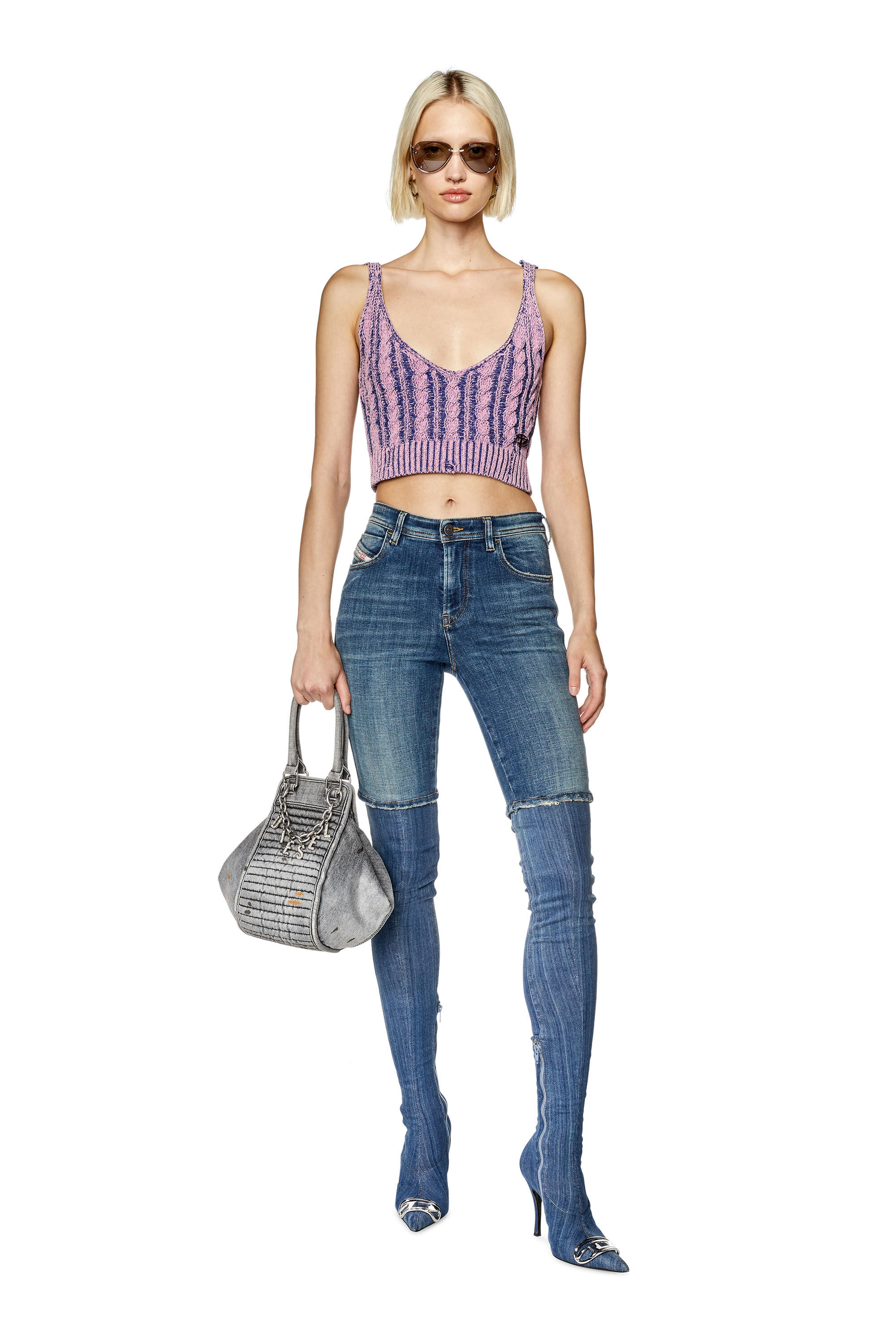 Diesel - M-MILOS, Woman's Crop top in cable-knit chenille in Lilac - 1