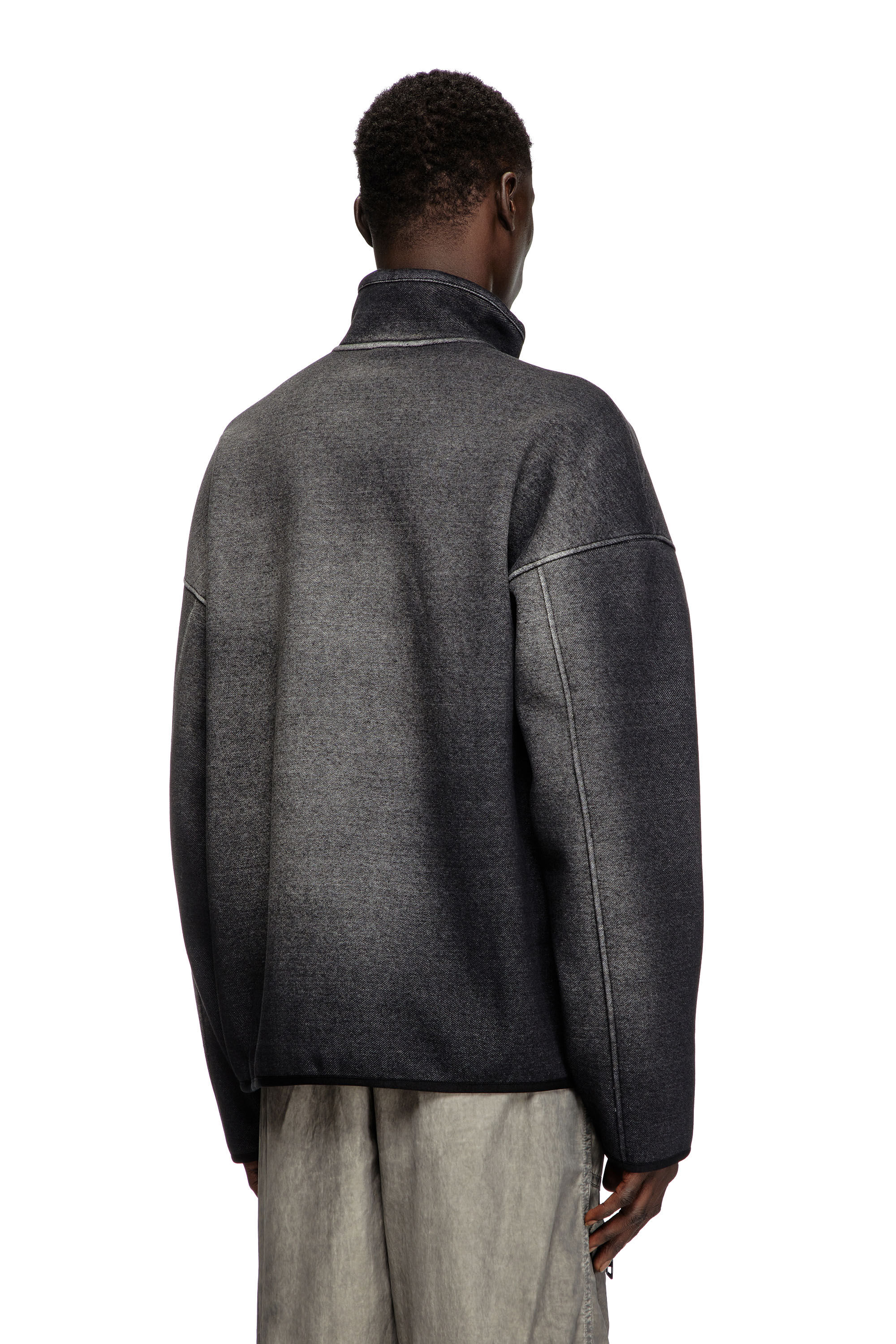 Women's Zip-up sweatshirt in denim-effect jacquard | Black | Diesel