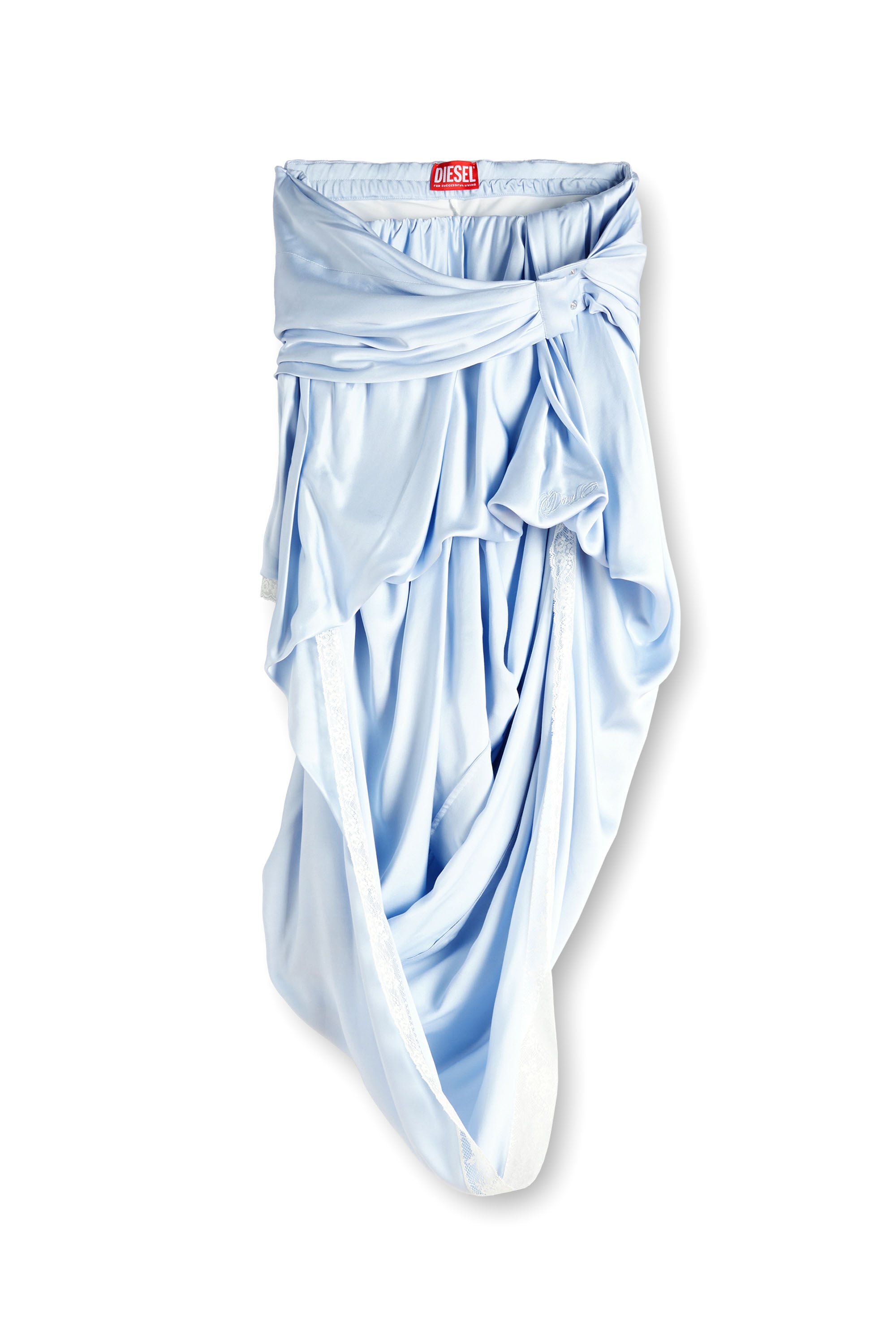 Diesel - O-WANDA, Woman's Draped satin midi skirt with lace trim in Azure - 2