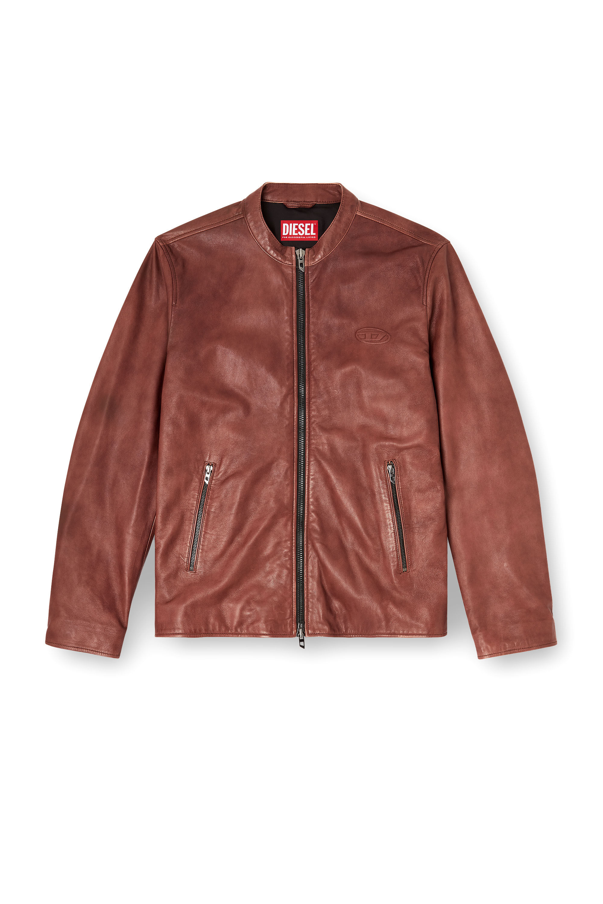 Men's Leather biker jacket with archival logo | Red | Diesel BE