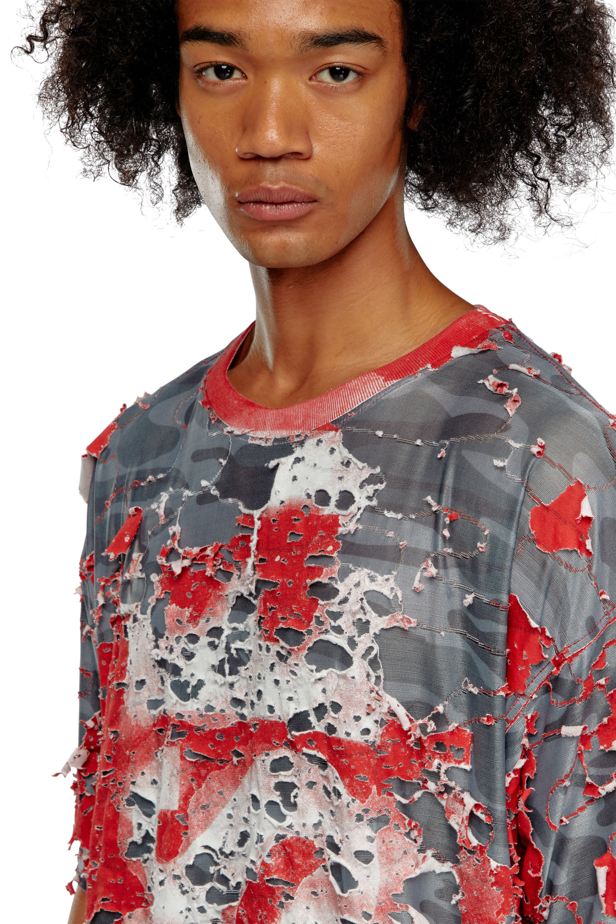 Men's Logo T-shirt in destroyed jersey | Red | Diesel BE