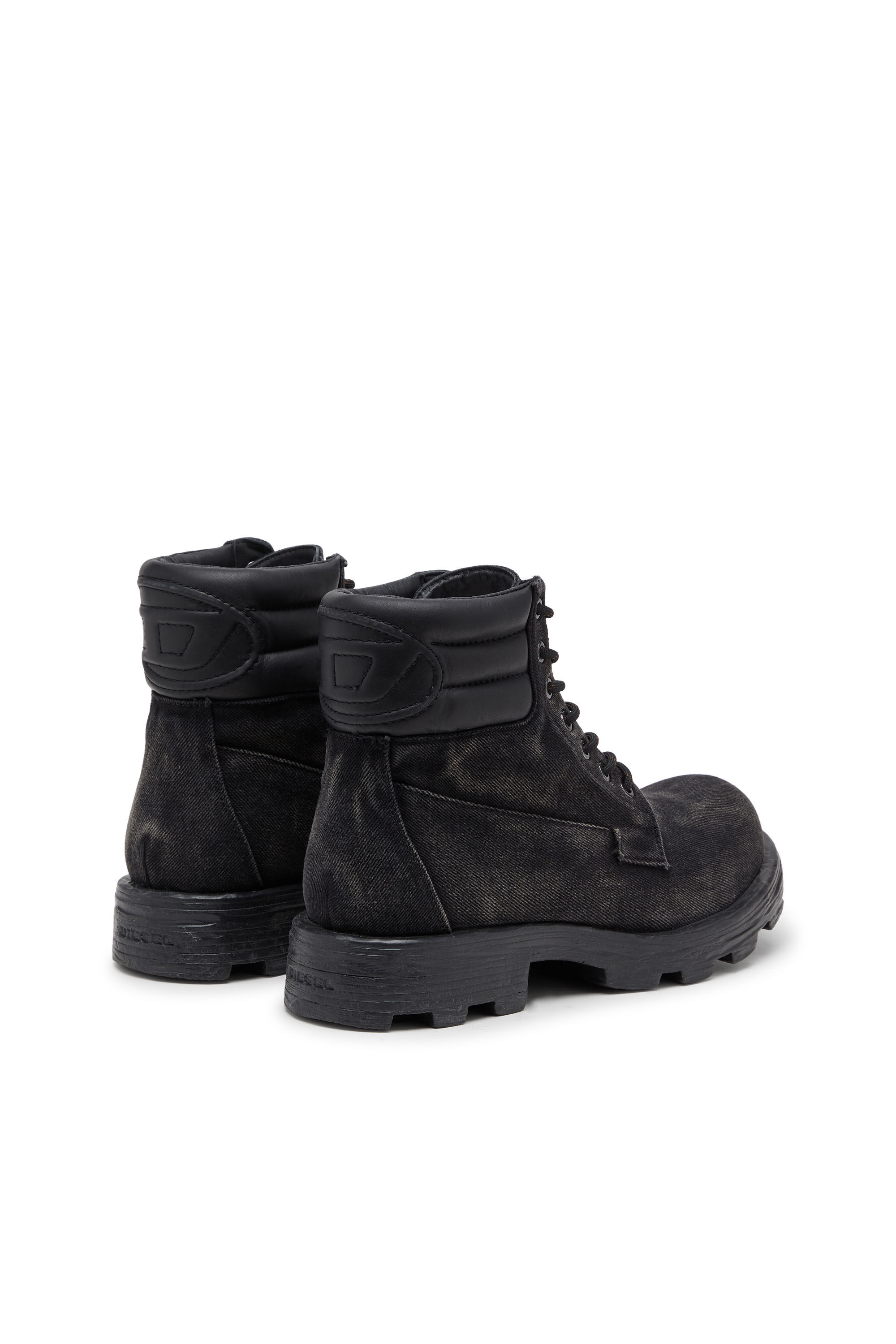 Men's D-Hammer-Combat boots in denim and leather | Black | Diesel LU
