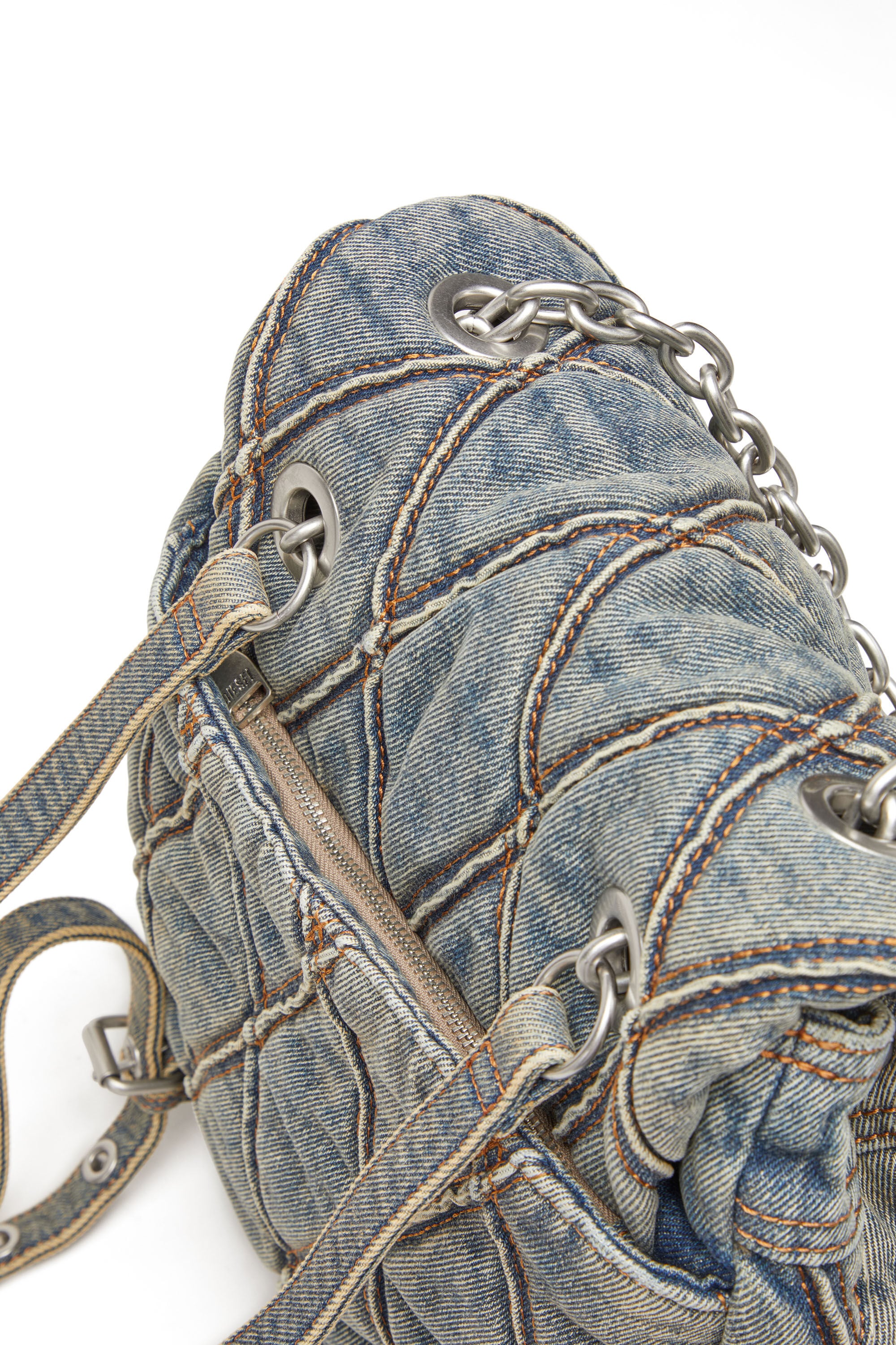 Women's Charm-D S-Backpack in Argyle quilted denim | Blue | Diesel