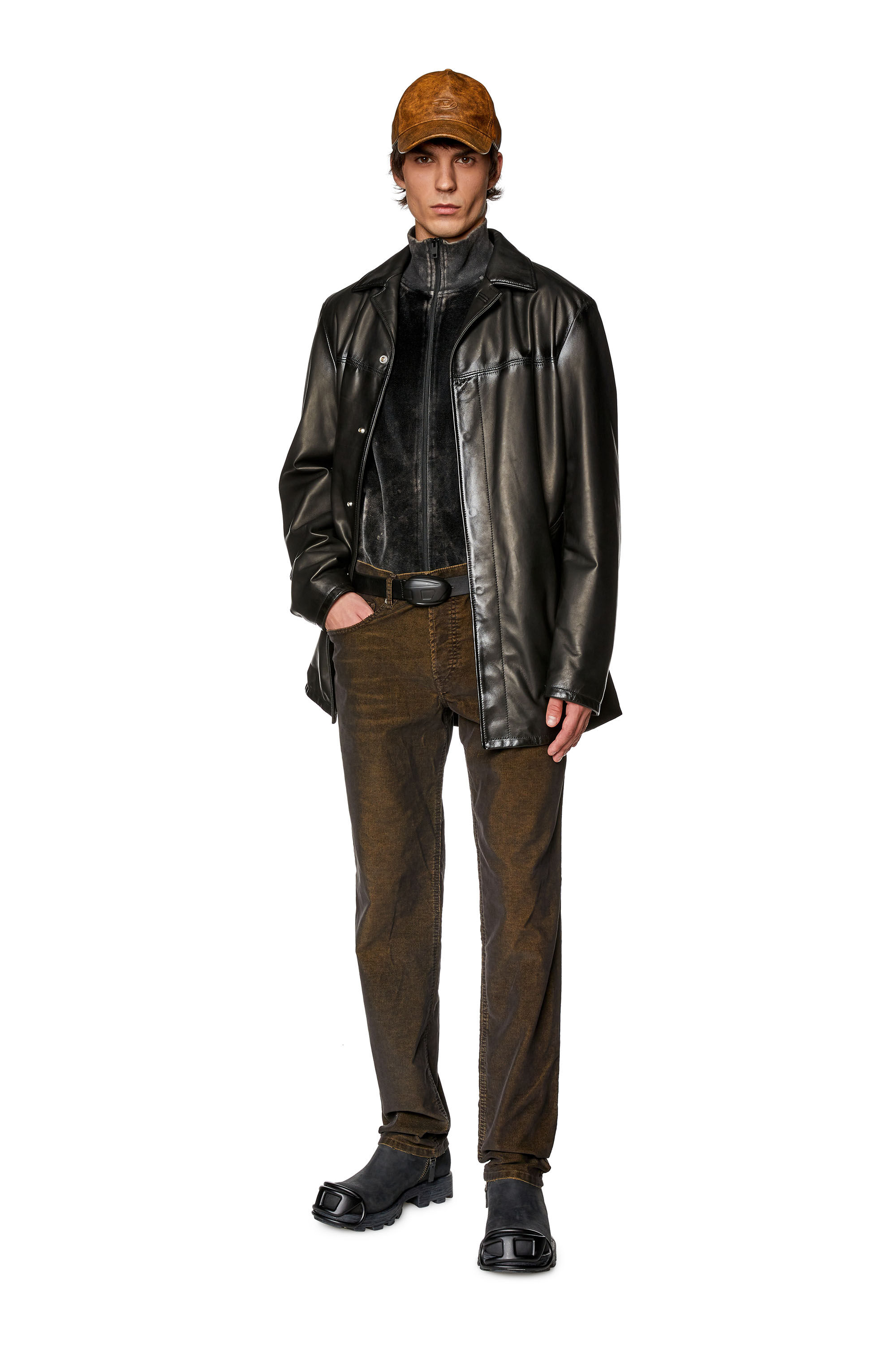 Diesel - L-NICO, Man's Leather jacket with sprayed seams in Black - 1