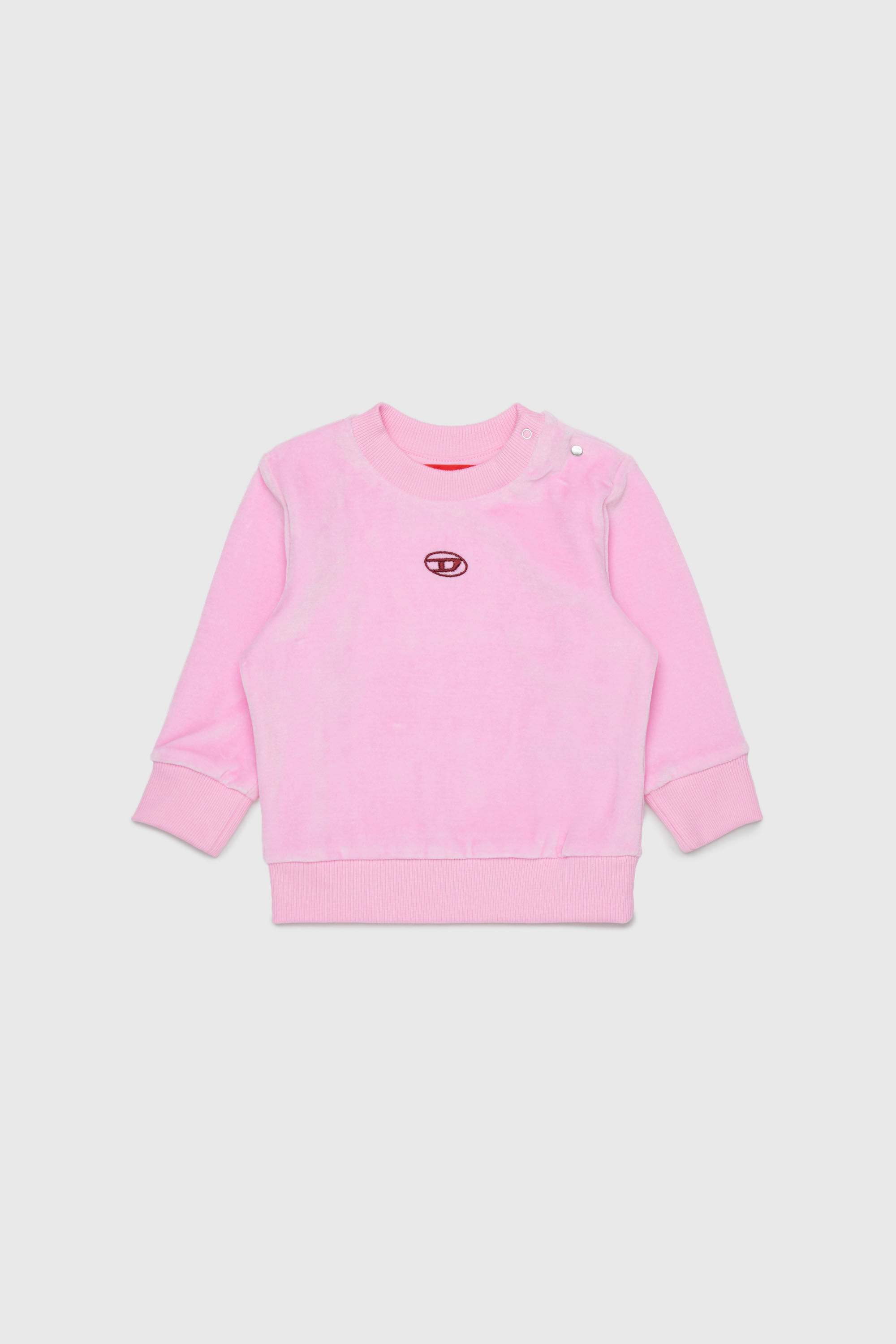 Diesel - SHENIB, Man's Velvet sweatshirt with Oval D embroidery in Pink - 1