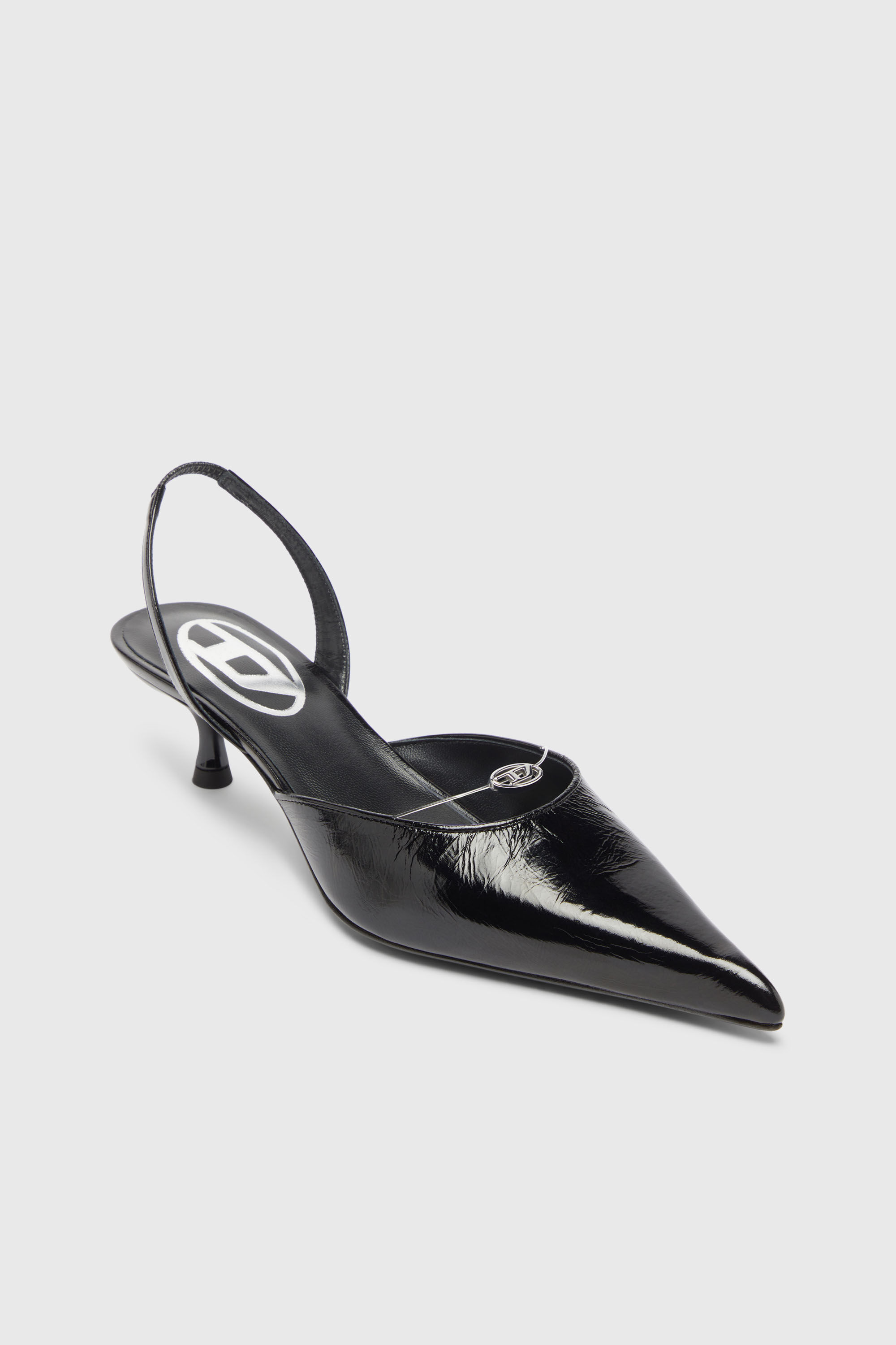 Diesel - D-JEWELS 40 D'OR, Woman's D-Jewels - Leather slingbacks with Oval D jewel in Black - 4