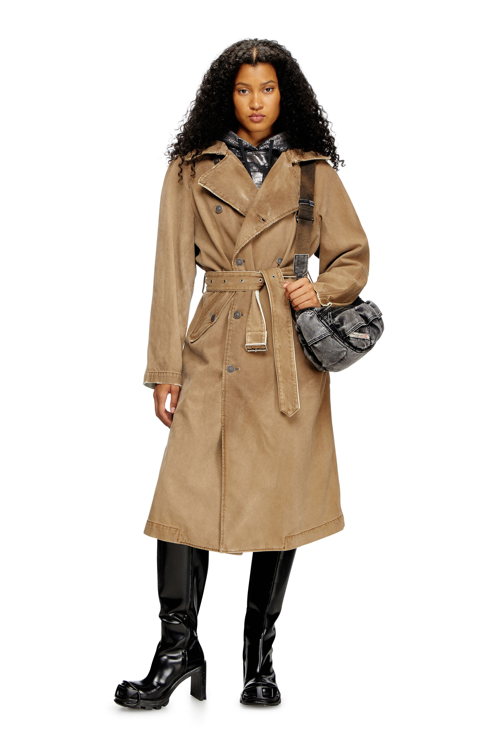 Women's Trench coat in overdirt denim | Brown | Diesel