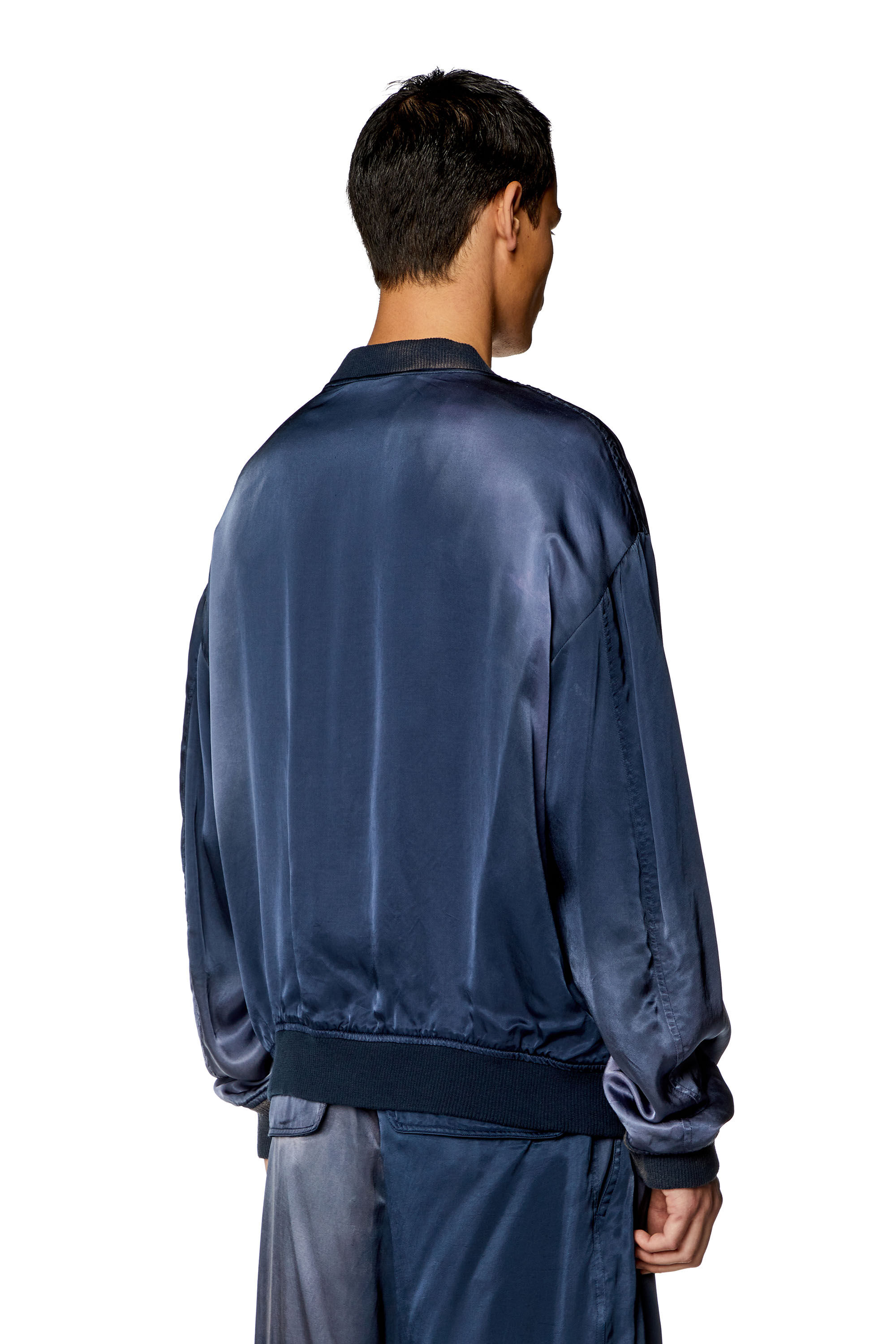 Blue satin bomber jacket mens discount