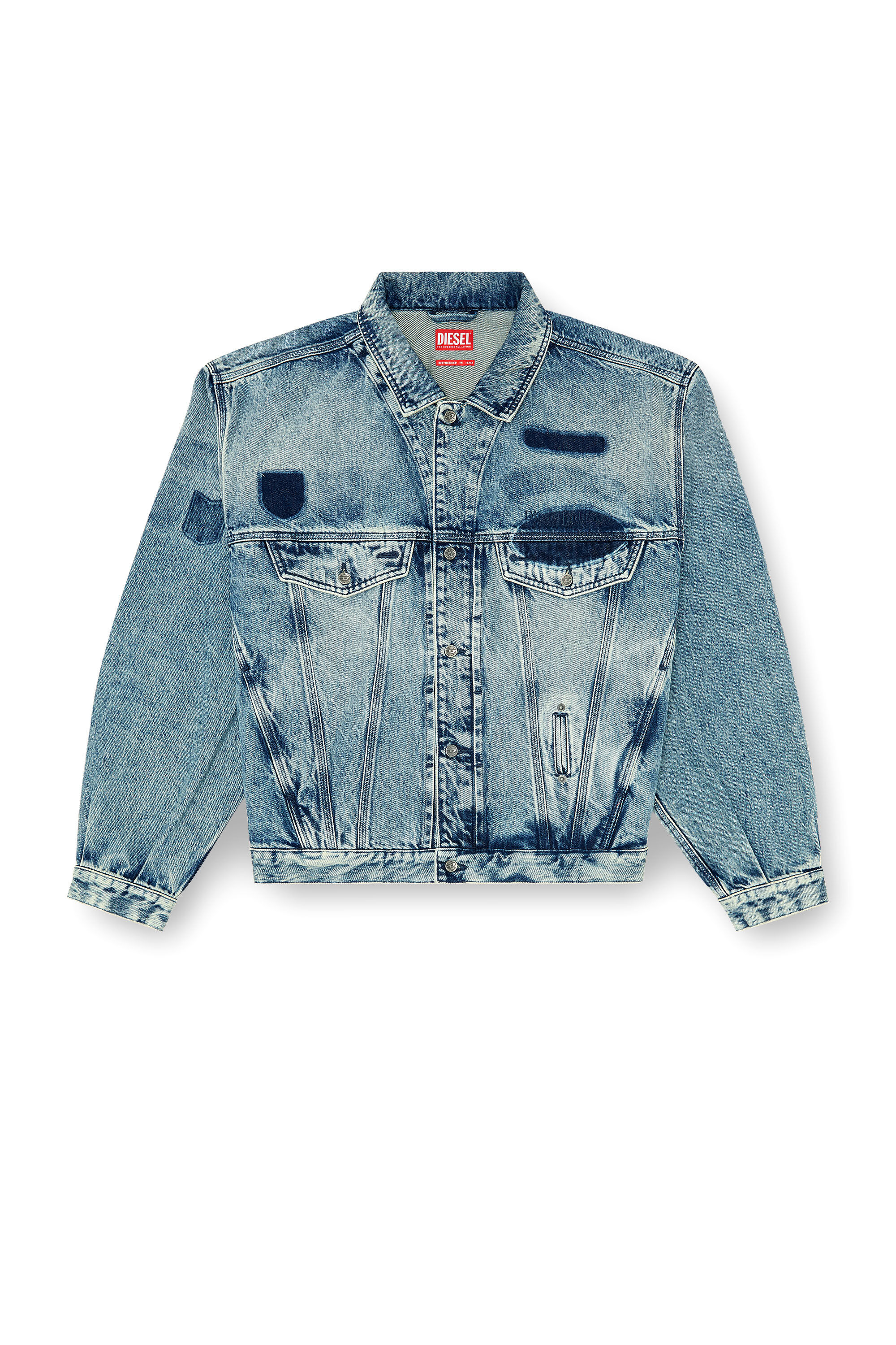 Diesel - D-DENVER-S2, Unisex's Trucker jacket with patch effects in Medium blue - 2