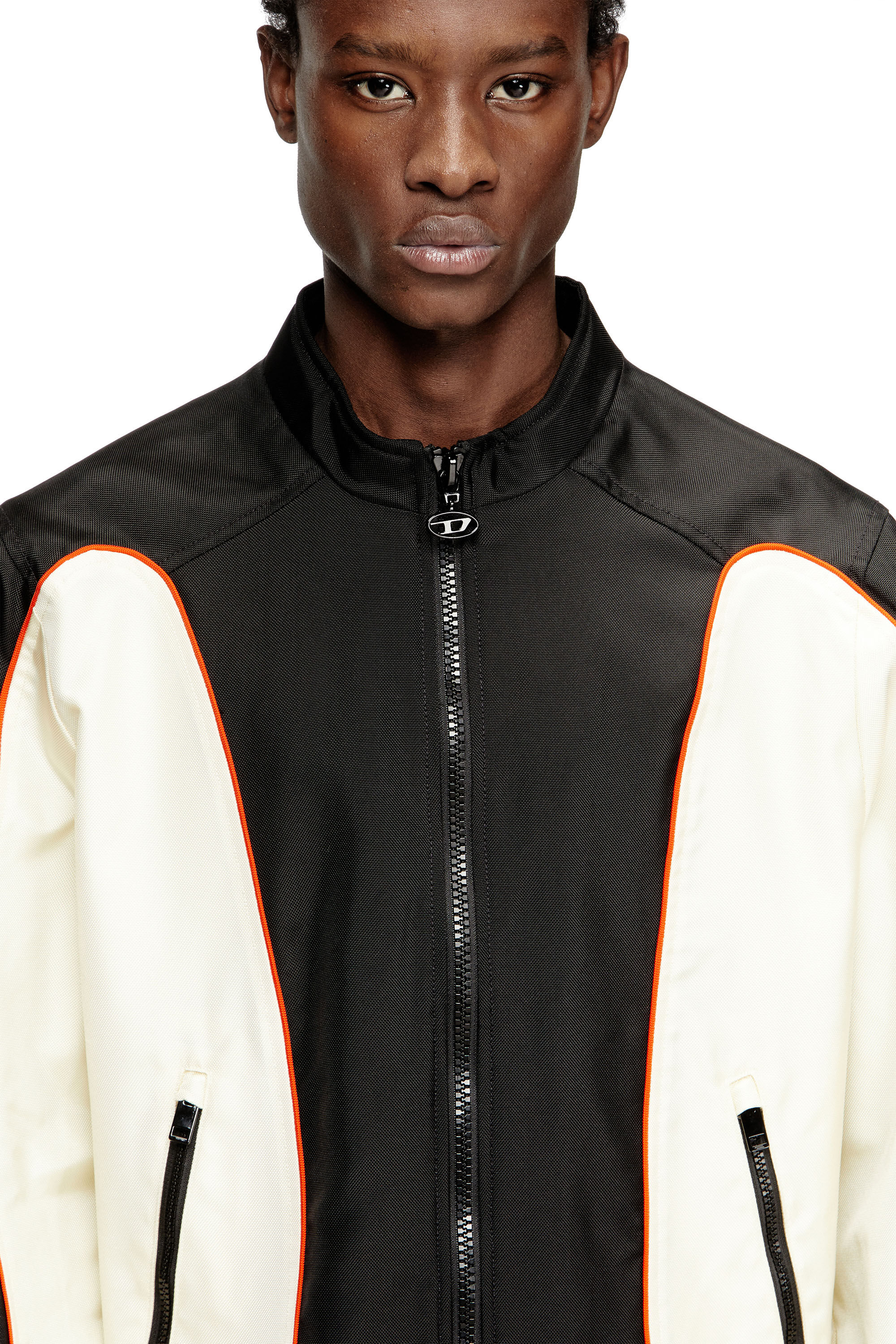 Men's Nylon jacket with color block and piping details