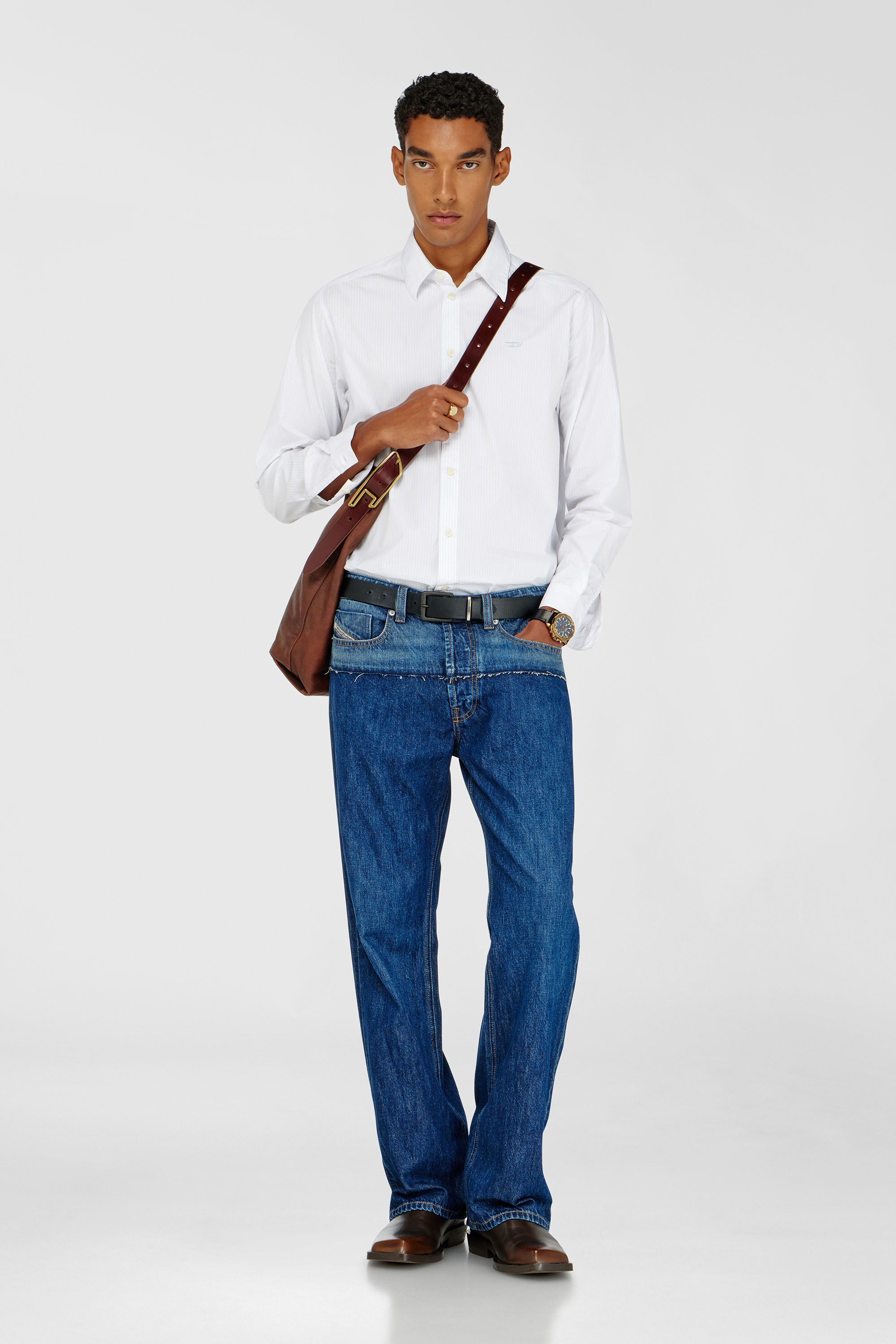 Diesel - S-SIMPLY-NA-DNAN, Man's Striped shirt in cotton with D embroidery in White - 1