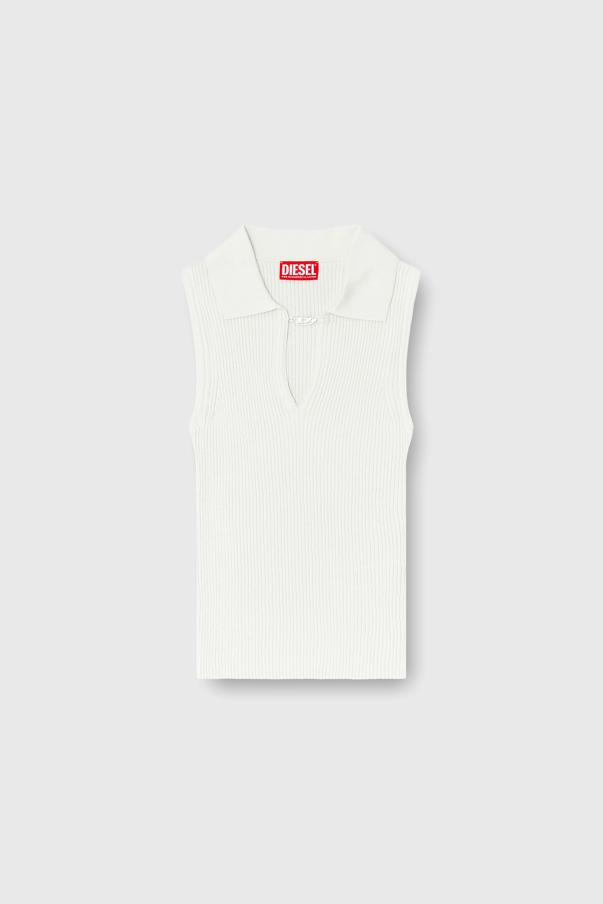 Diesel - M-LILITA, Woman's Sleeveless rib-knit polo top in silk blend in White - 2
