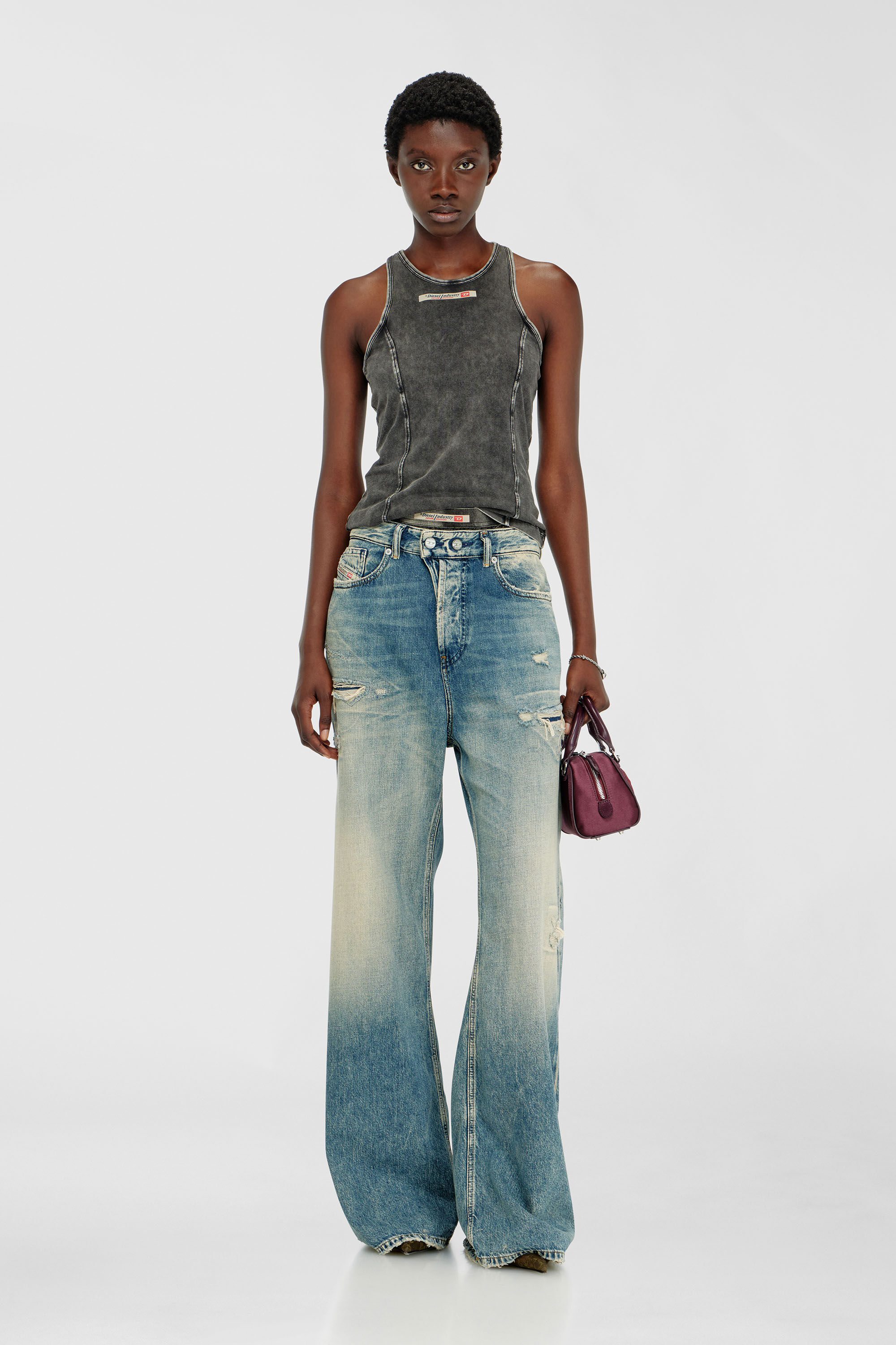 Diesel - IRENE-DNM, Woman's Cotton tank top with treated effect in Dark grey - 6