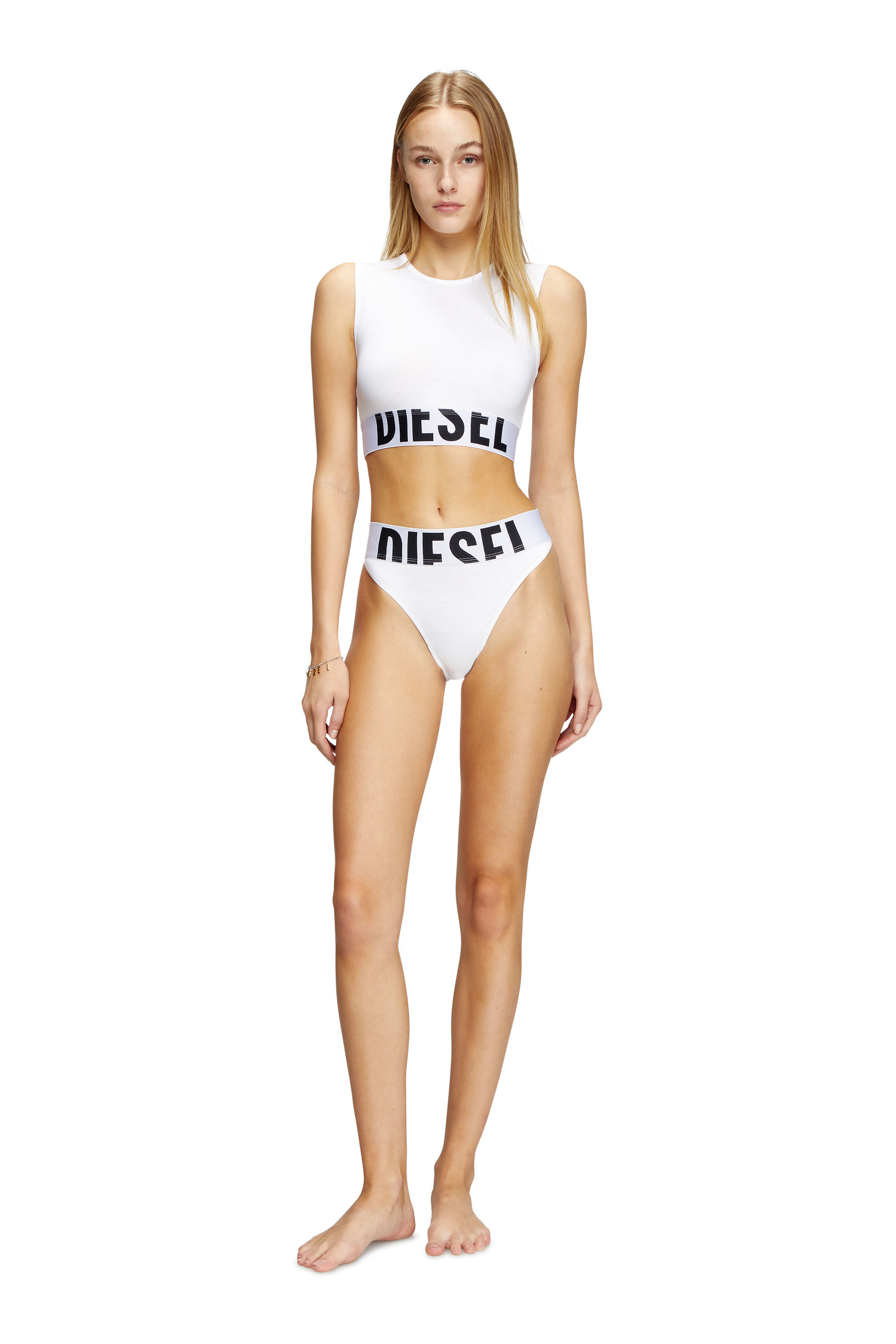 Diesel - ADA-D-POP, Woman's Cropped tank top with cut-off logo in White - 1