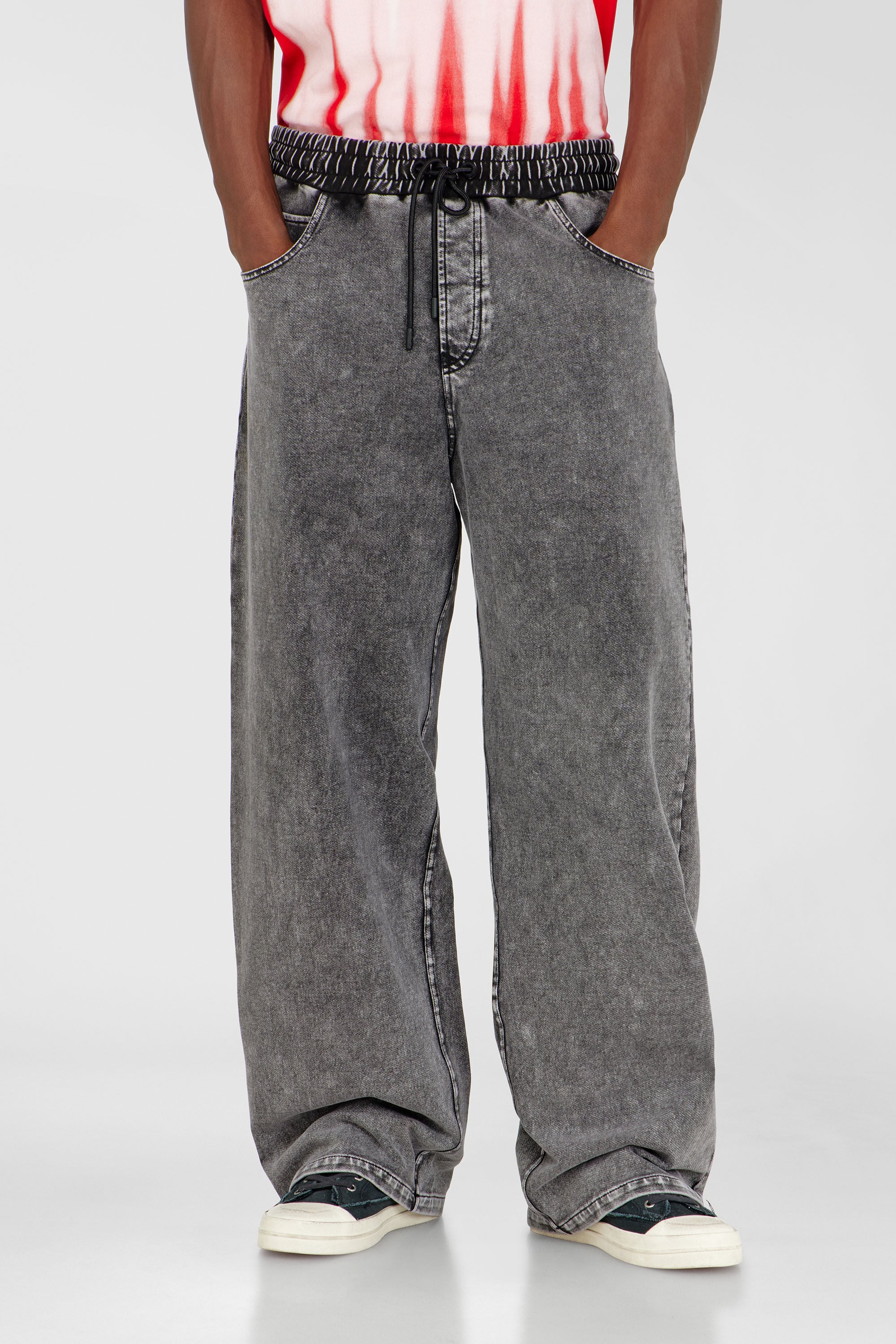Diesel - P-STUK, Man's Sweatpants with denim effect in Dark grey - 3