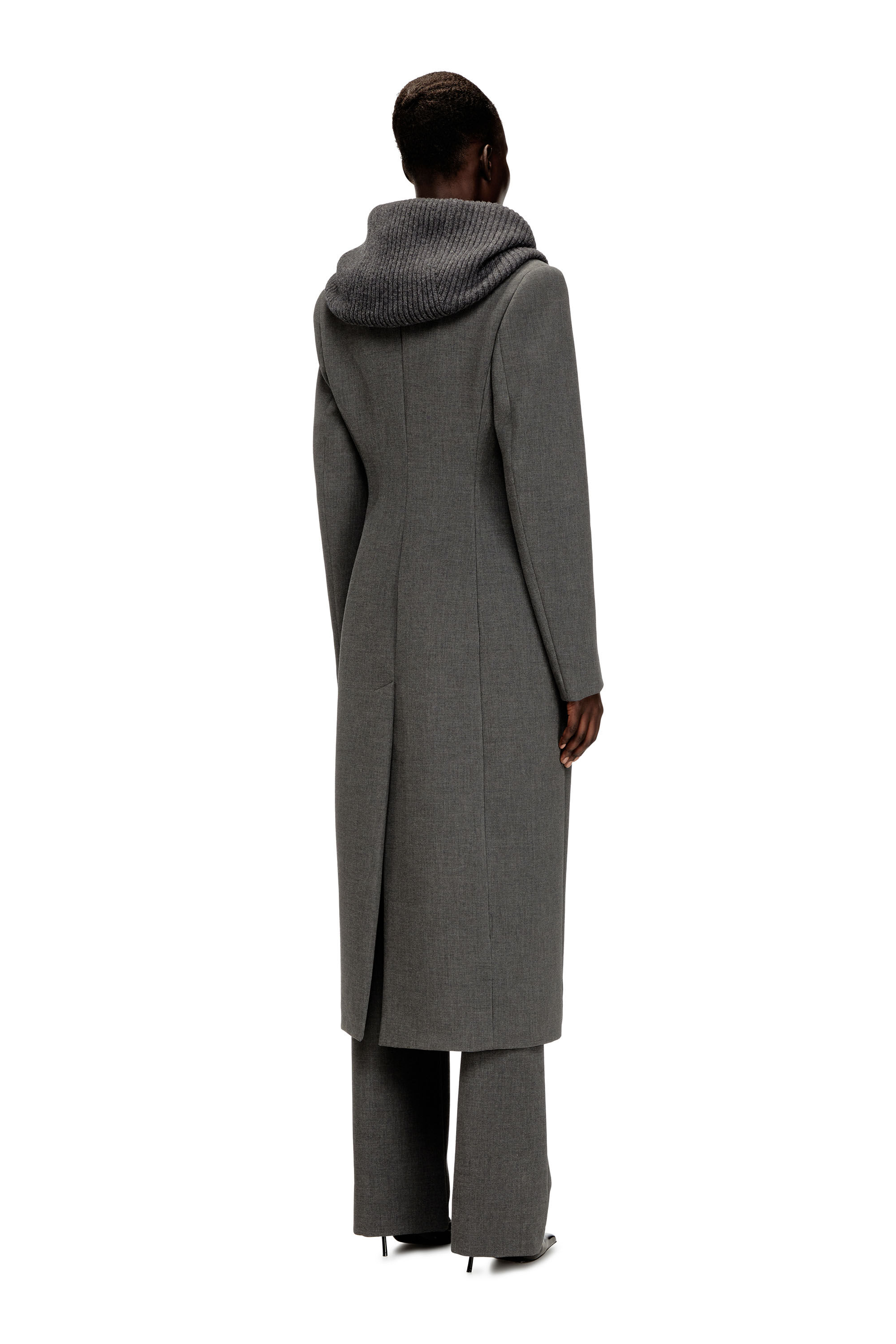 Diesel - G-OLDEN-LONG, Woman's Long hourglass coat with knitted cowl hood in Grey - 4