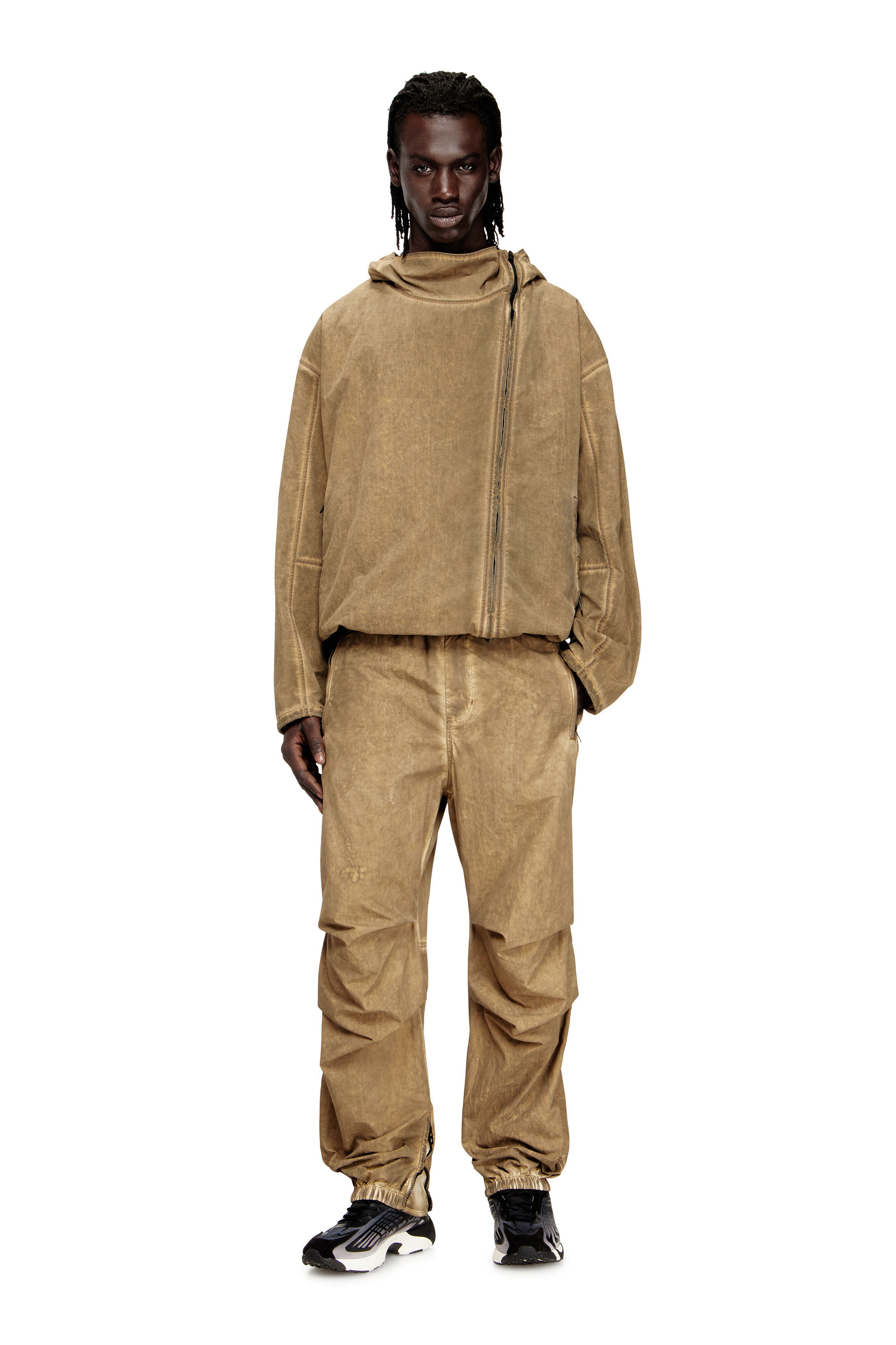 Diesel - J-SQUAD-TREAT, Man's Dirt-effect hooded jacket in Taslan in Beige - 1