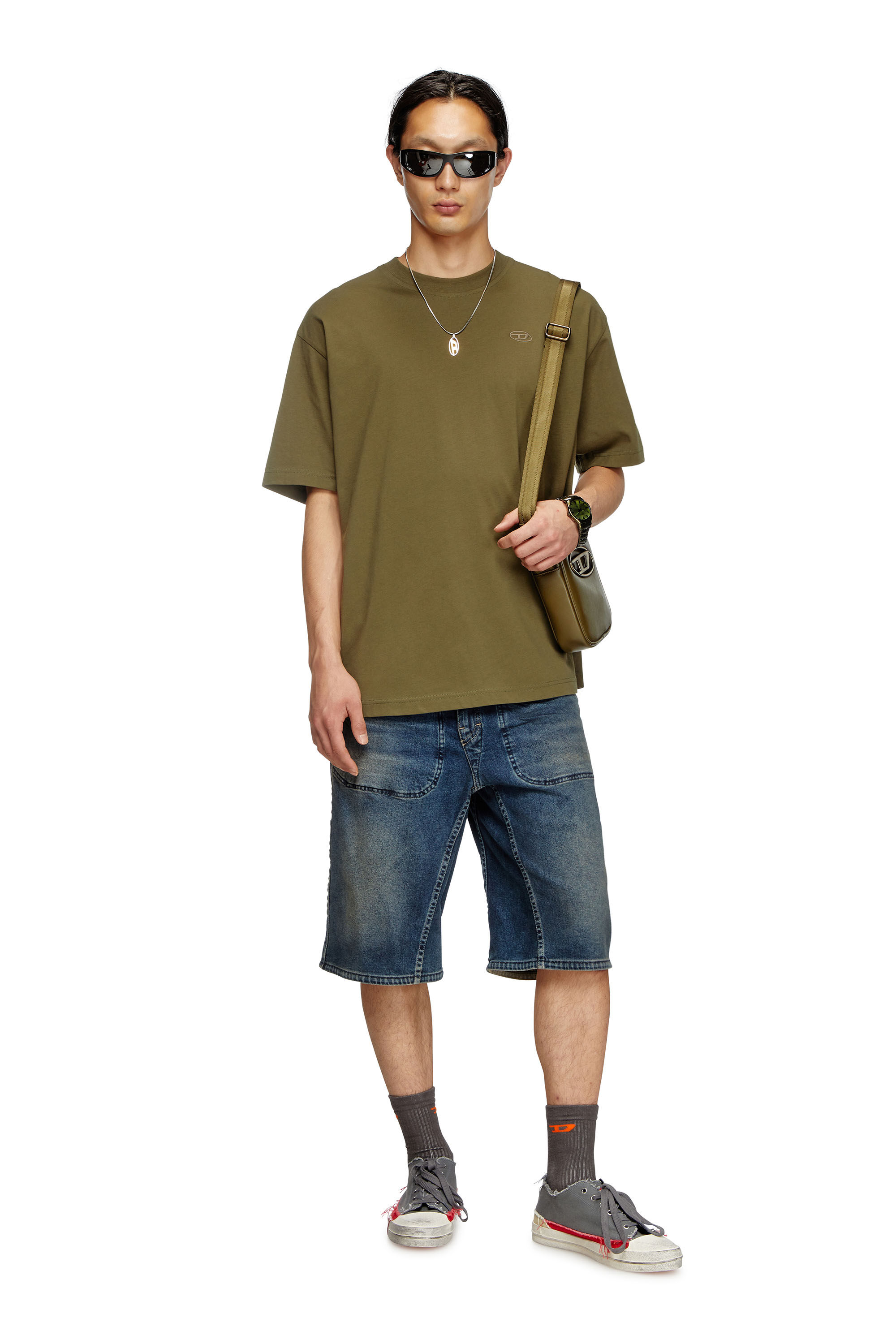 Diesel - T-BOGGY-MEGOVAL-D, Man's T-shirt with maxi oval D embroidery in Green - 1