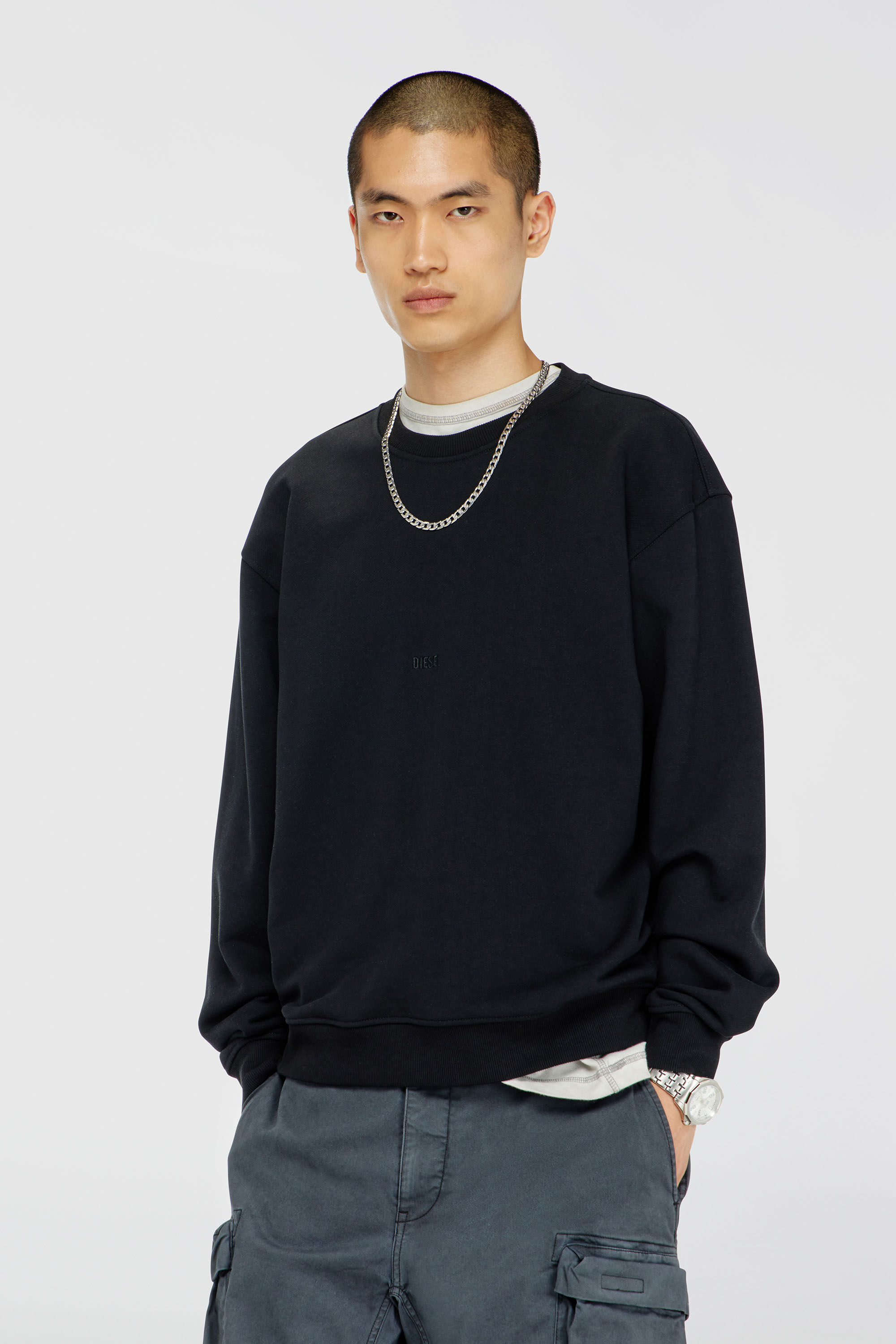 Diesel - S-NORM-AA5, Man's Cotton sweatshirt with micro logo embroidery in Black - 3